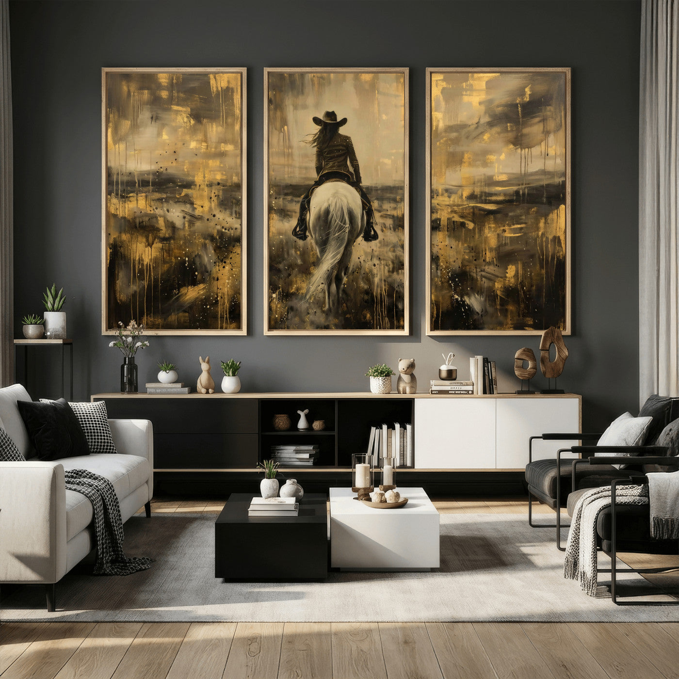 20465530-MGV-CV-36X24 - Cowgirl Wall Art Canvas Print, Western Horse Rider Wall Art, Framed Wall Art Ready to Hang