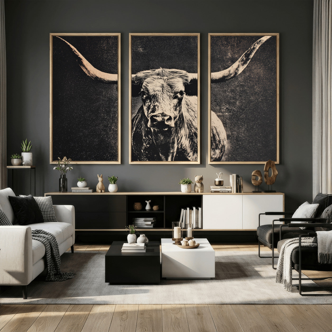 27394218-MGV-CV-36X24 - Vintage Texas Longhorn Bull Wall Art Canvas Print, Cow Portrait Photography Print, Framed Wall Art Ready to Hang
