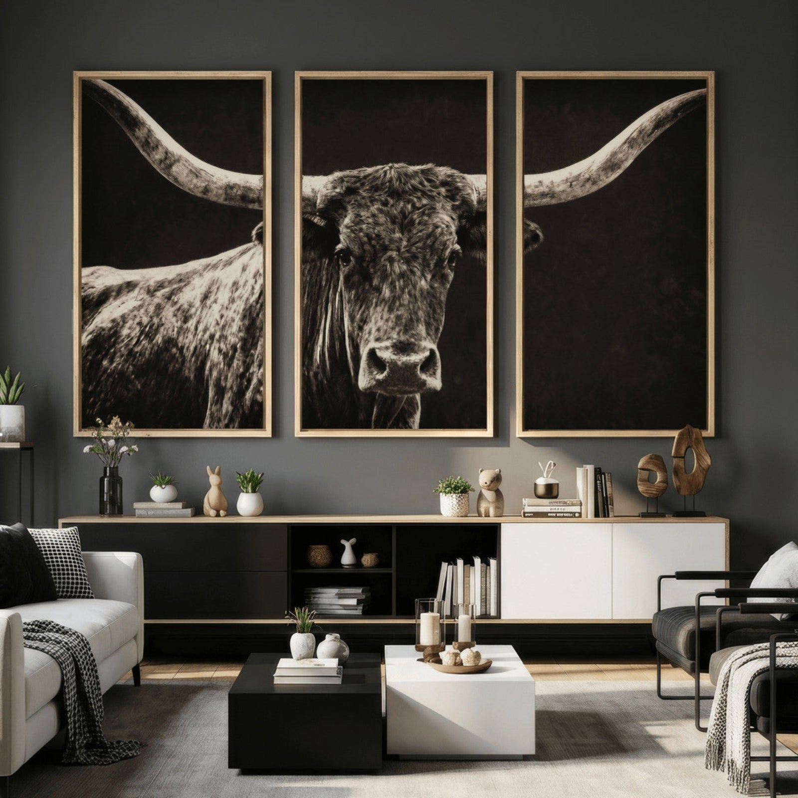 74513721-MGV-CV-36X24 - Vintage Texas Longhorn Bull Wall Art Canvas Print, Cow Portrait Photography Print, Framed Wall Art Ready to Hang