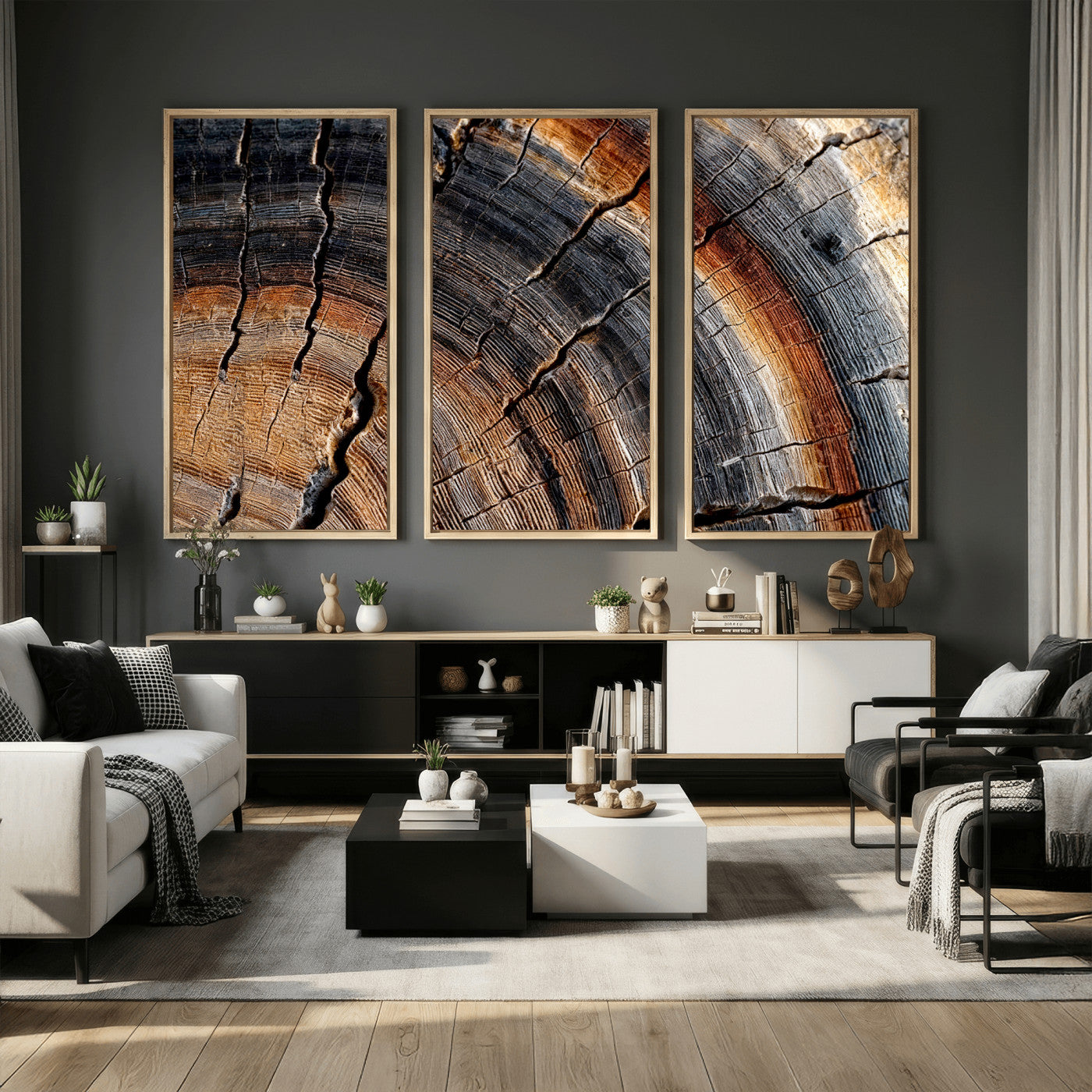 92693966E-MGV-CV-36X24 - Framed Large Abstract Wood Grain Canvas Print, Tree Ring Pattern Wall Art, Framed Canvas Ready to Hang