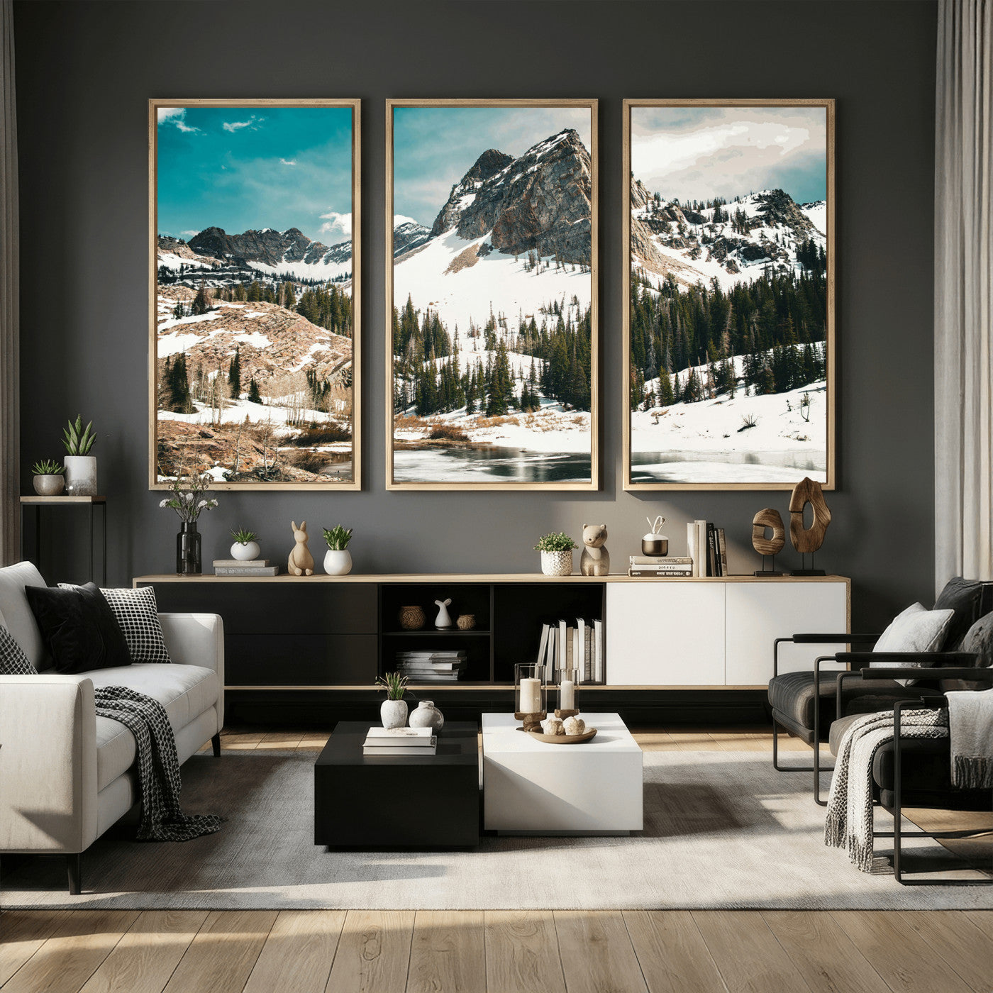 56837070-MGV-CV-36X24 - Snowy Mountain Landscape Wall Art Canvas Print, Alpine Pine Forest Winter Nature Wall Decor for Living Room and Office