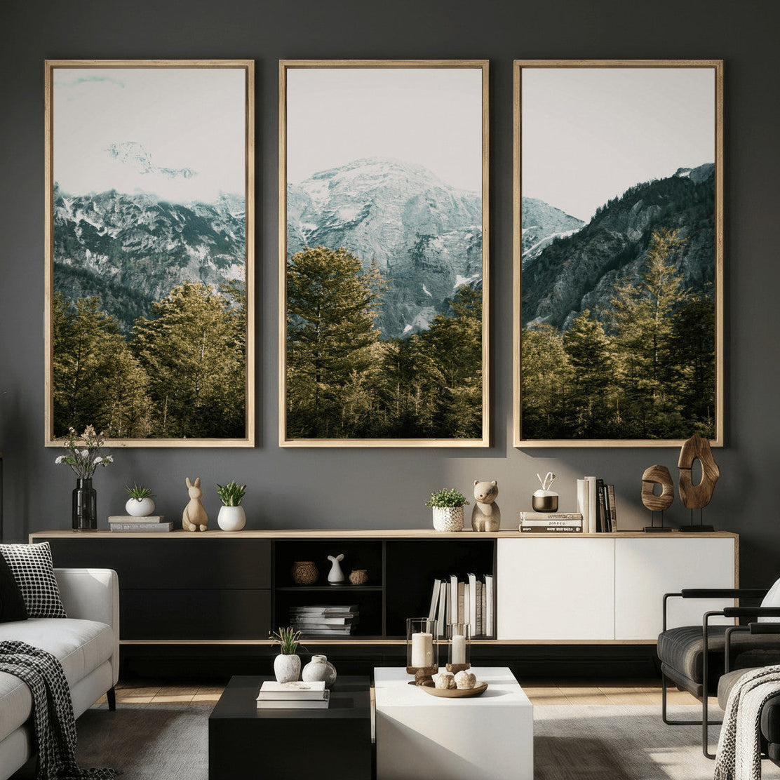 48479662-MGV-CV-36X24 - Mountain Forest Wall Art Canvas Print, Alpine Landscape Nature Photography, Moody Wilderness Wall Decor