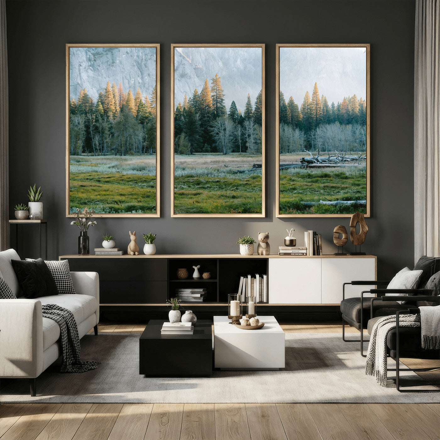 95548744-MGV-CV-36X24 - Forest Meadow Wall Art Canvas Print, Pine Tree Landscape Nature Artwork, Mountain Valley Scenic Photography, Calm Wilderness Wall Decor