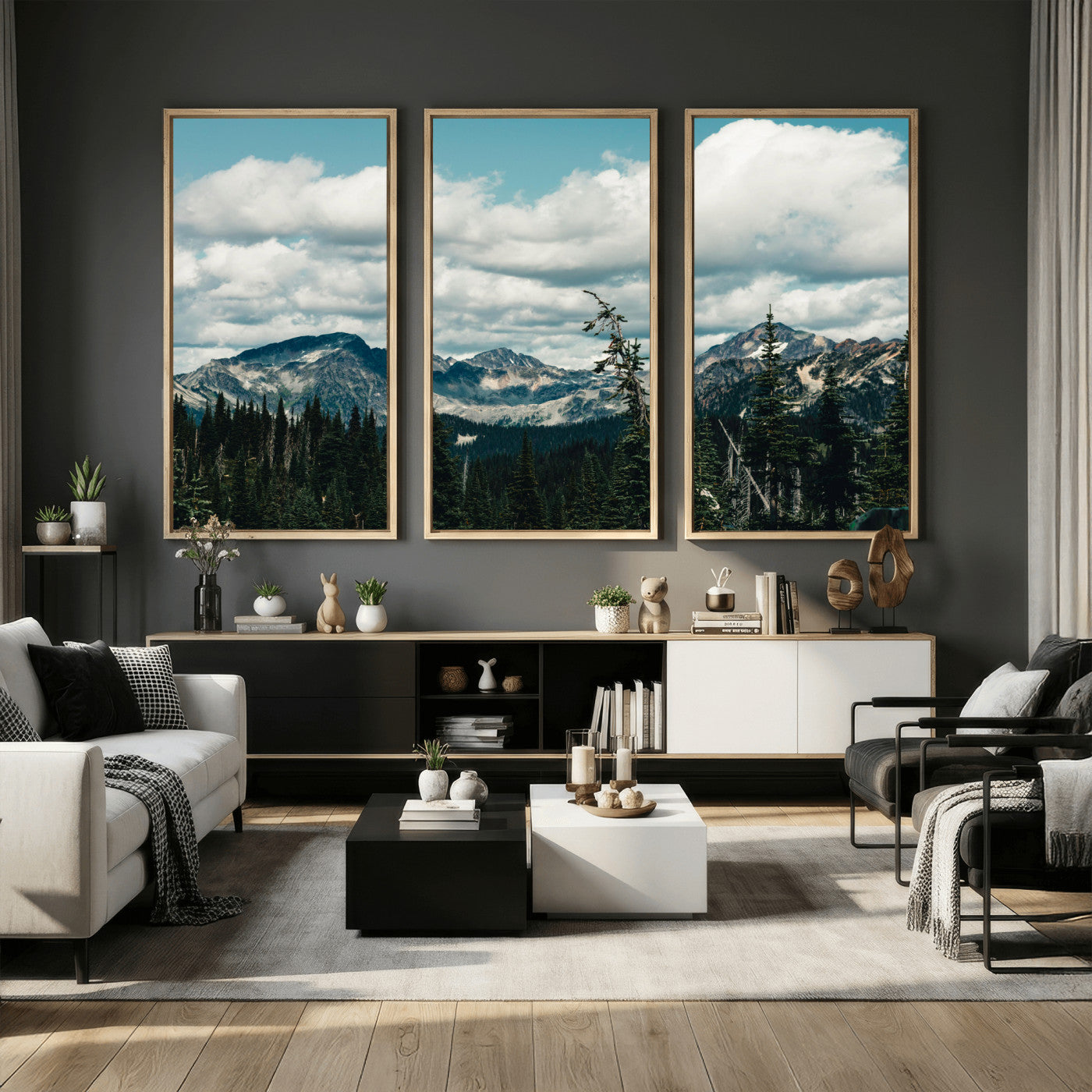 30416773-MGV-CV-36X24 - Mountain Forest Wall Art Canvas Print, Alpine Pine Tree Landscape Photography, Scenic Wilderness Mountain View, Nature Wall Decor