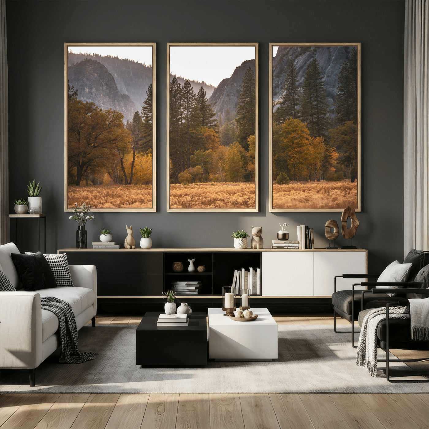 61682763-MGV-CV-36X24 - Yosemite Valley Autumn Forest Landscape Wall Art Canvas Print, Granite Mountain Pine Trees Canvas Print, California National Park Fall Scenic Art Printing