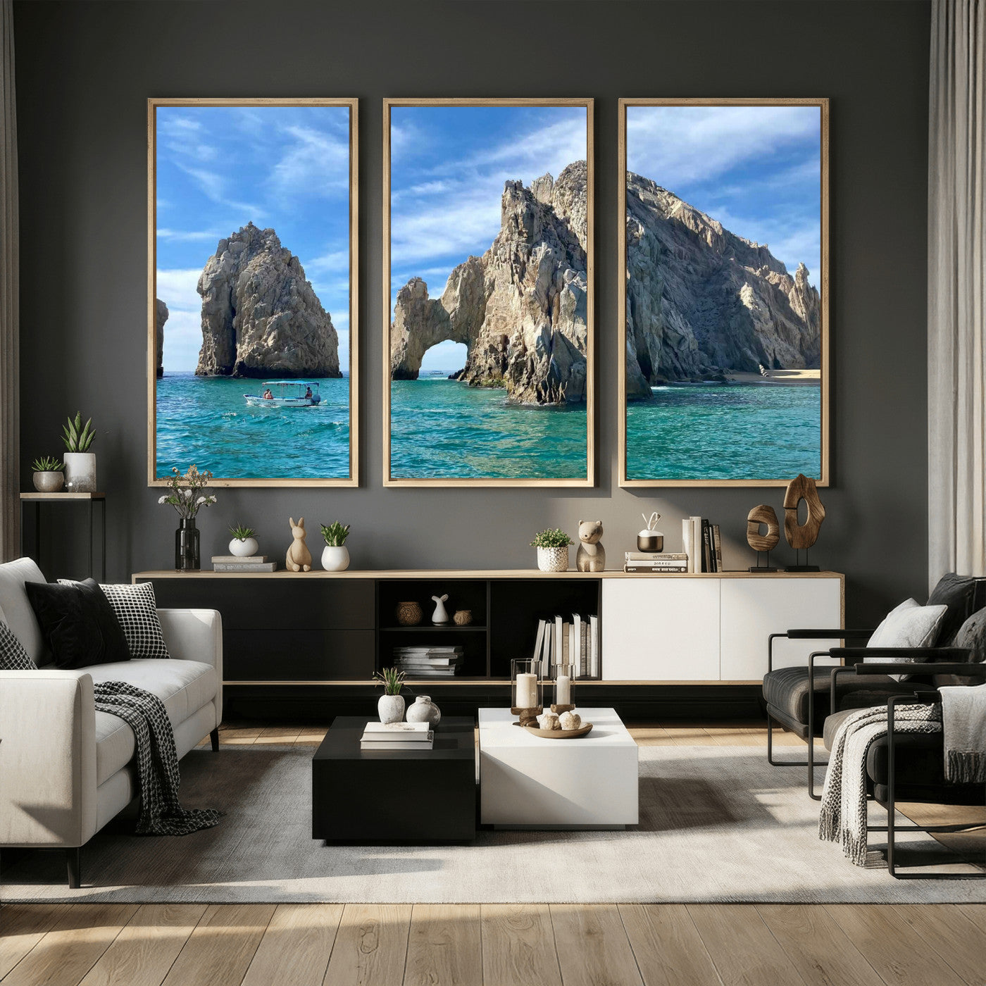 20946478-MGV-CV-36X24 - El Arco Cabo San Lucas Ocean Arch Wall Art Canvas Print, Baja California Rock Arch Seascape Canvas Print, Mexico Coastal Landmark Scenic Art Printing