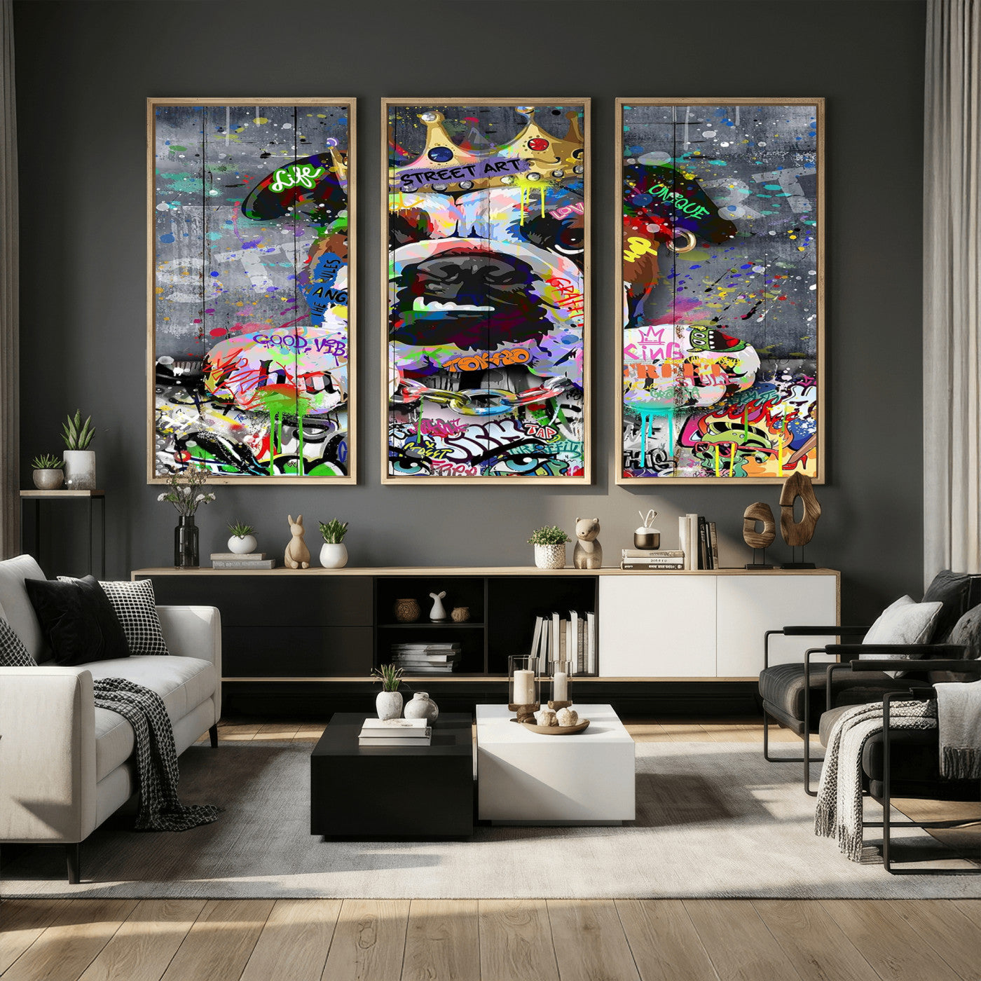 45209731-MGV-CV-36X24 - Dog Wall Decor for Teen Bedroom Decor - Graffiti Animal Canvas Wall Art for Teen Room Decor - Abstract Wall Painting Ready to Hang