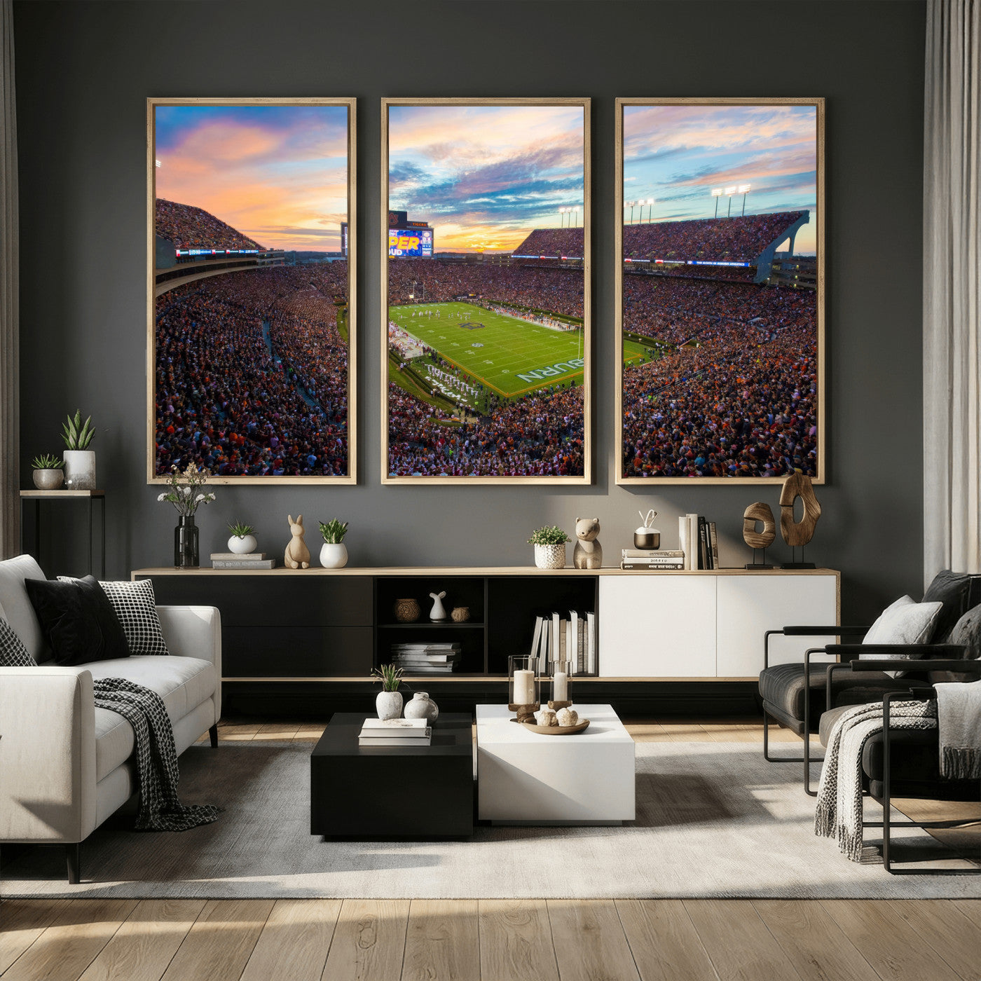 75203764-MGV-CV-36X24 - Auburn Stadium Sunset Wall Art Canvas Print, Jordan Hare Stadium Game Day Crowd, Auburn Tigers Football Artwork