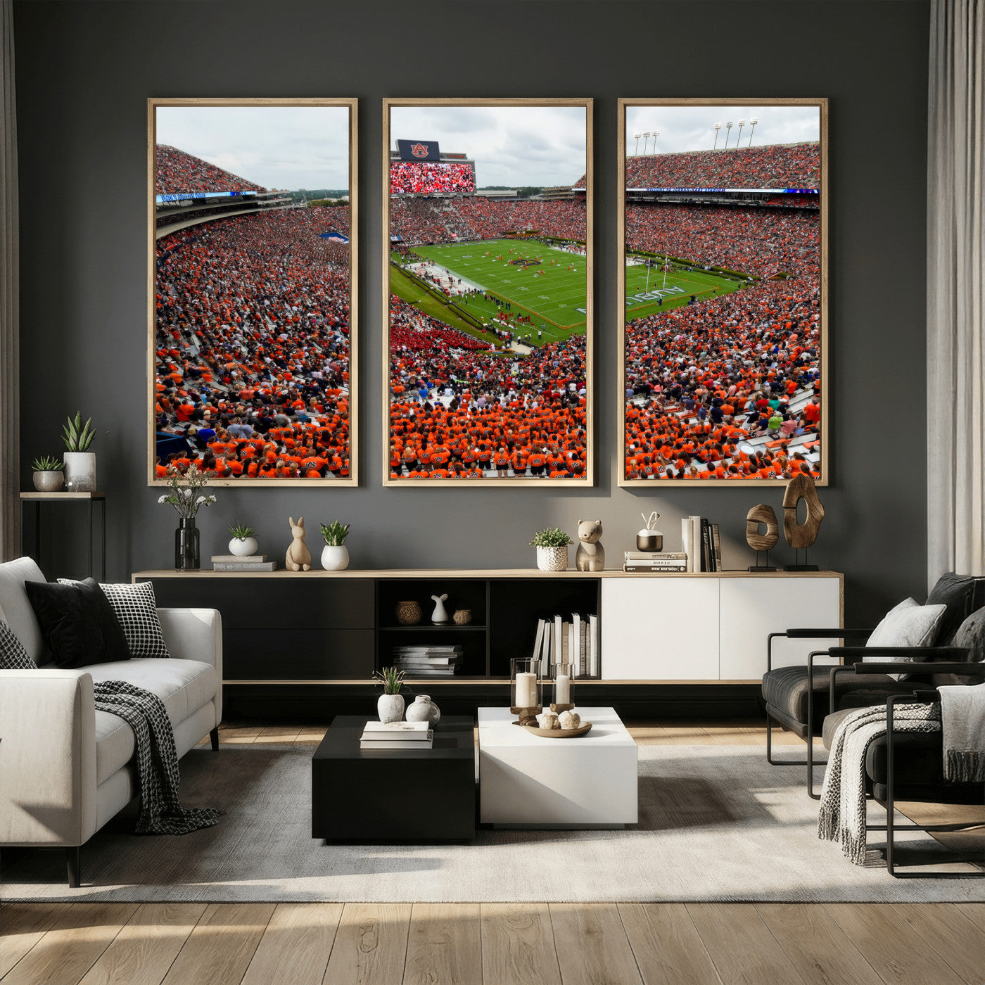 82562490-MGV-CV-36X24 - Auburn Stadium Sunset Wall Art Canvas Print, Jordan Hare Stadium Game Day Crowd, Auburn Tigers Football Artwork