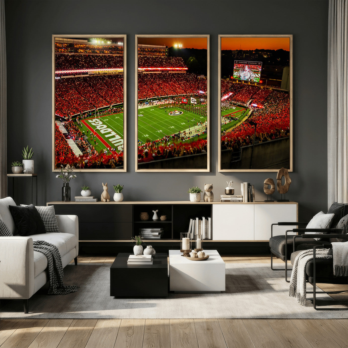 48894104-MGV-CV-36X24 - Georgia Bulldogs Stadium Wall Art Canvas Print, Sanford Stadium Night Game Panorama, College Football Crowd Wall Decor
