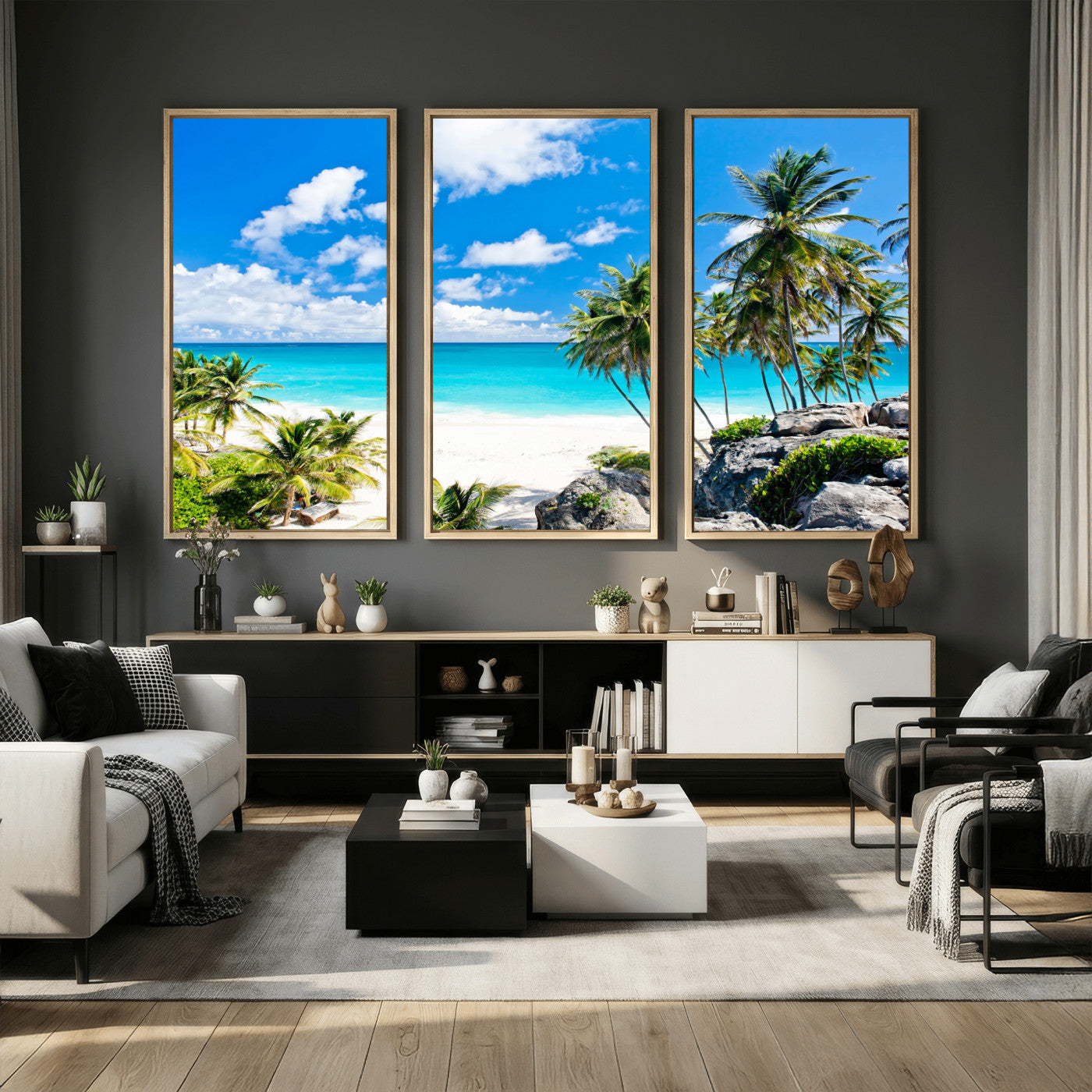 51097197-MGV-CV-36X24 - Tropical Beach Wall Art Canvas Print, Palm Tree Ocean Landscape Photography, Caribbean Coastal Artwork