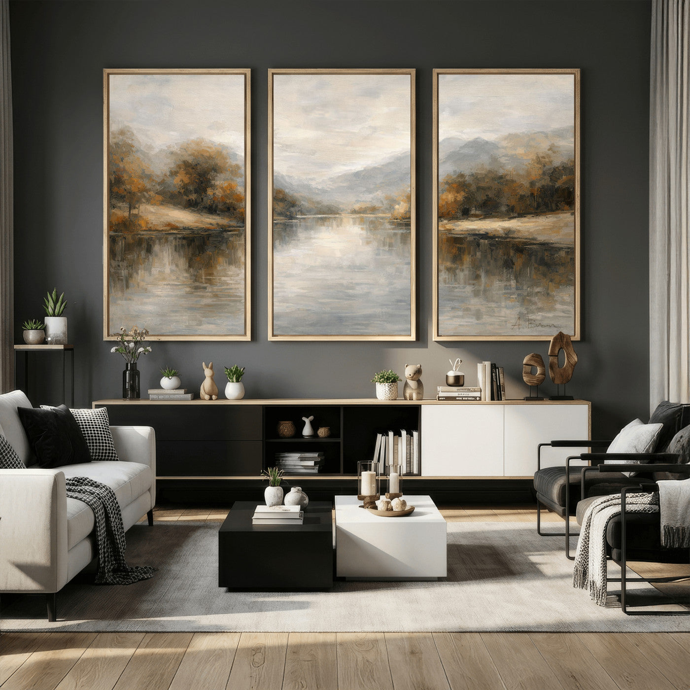 62194542-MGV-CV-36X24 - Abstract Landscape Wall Art Canvas Print, Modern Lake Printing Wall Decor for Contemporary Interiors