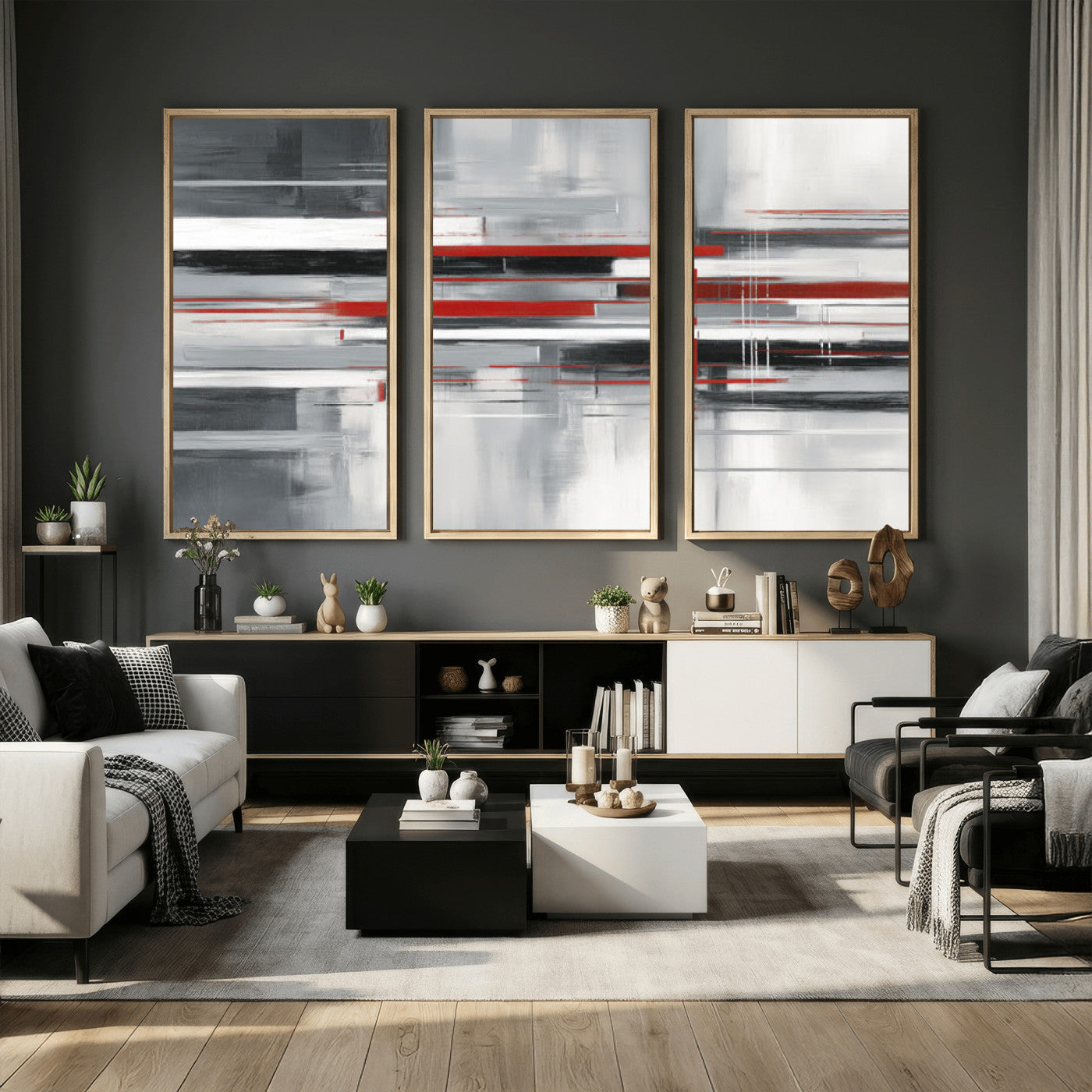 62640681-MGV-CV-36X24 - Gray Red Abstract Wall Art Canvas Print, Modern Abstract Canvas Wall Decor for Contemporary Living Room and Office