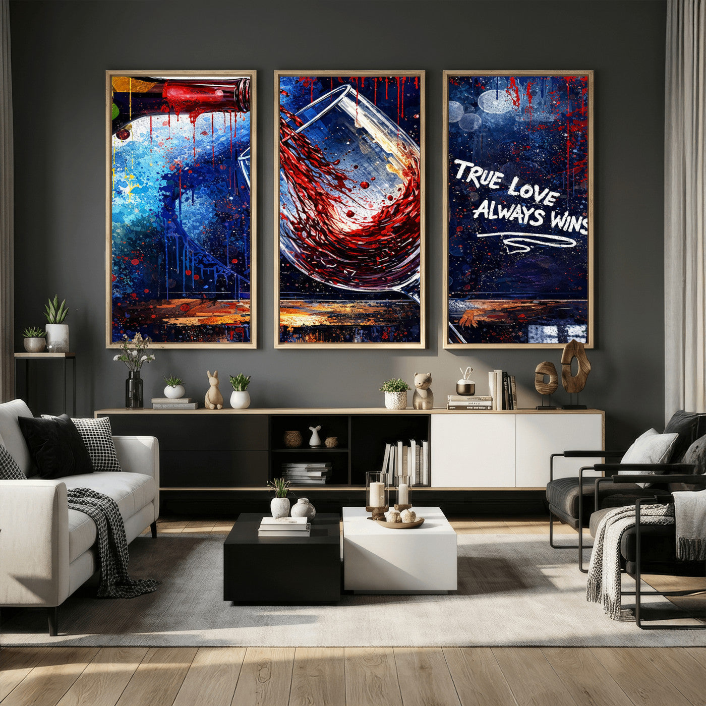 88788932-MGV-CV-36X24 - Red Wine Splash Abstract Wall Art Canvas Print, Modern Wine Glass Painting Canvas Print, Romantic Quote Contemporary Bar Art Print