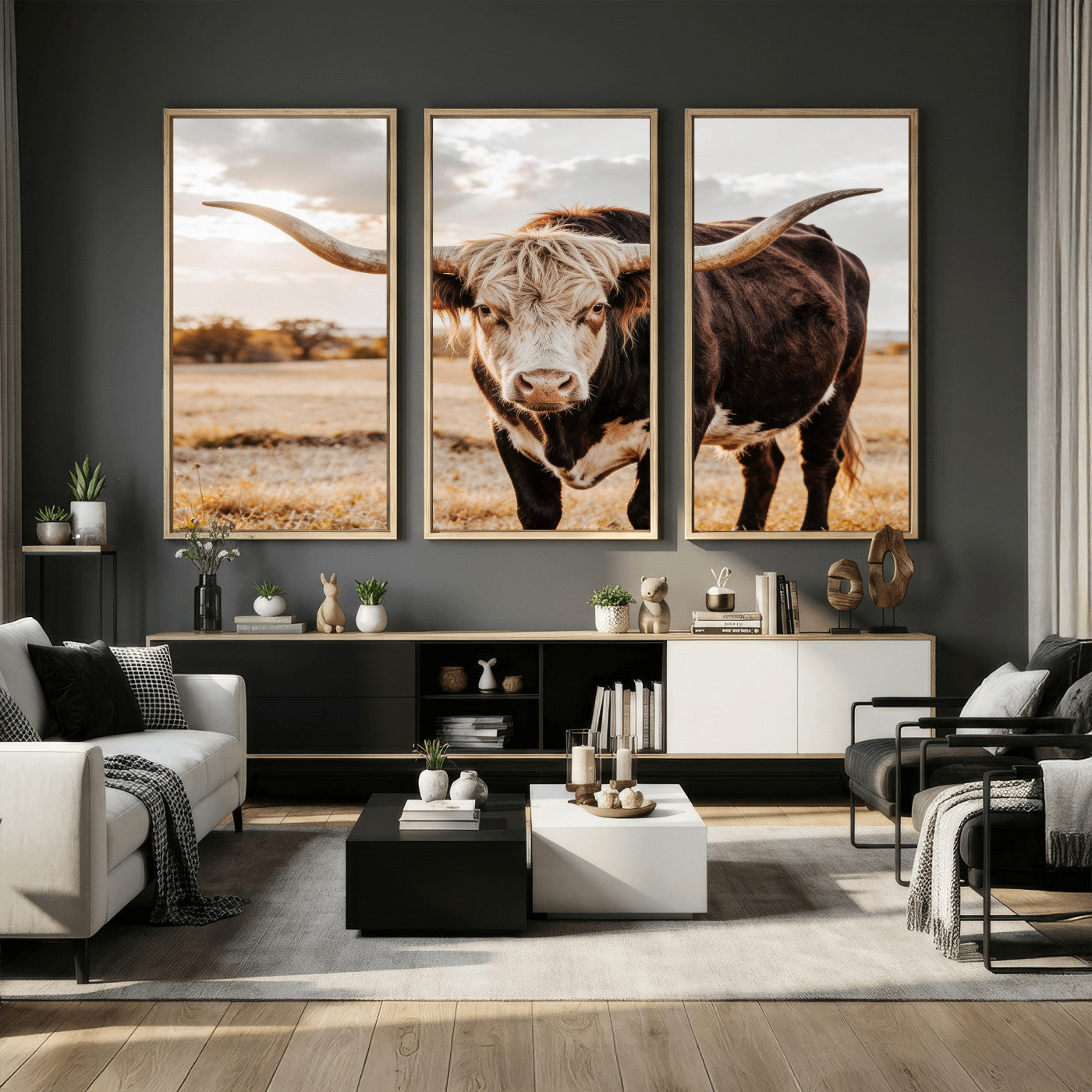 88230279-MGV-CV-36X24 - Texas Longhorn Bull Rustic Wall Art Canvas Print, Western Cattle Photography Canvas Print, Ranch Farm Animal Western Art Printing