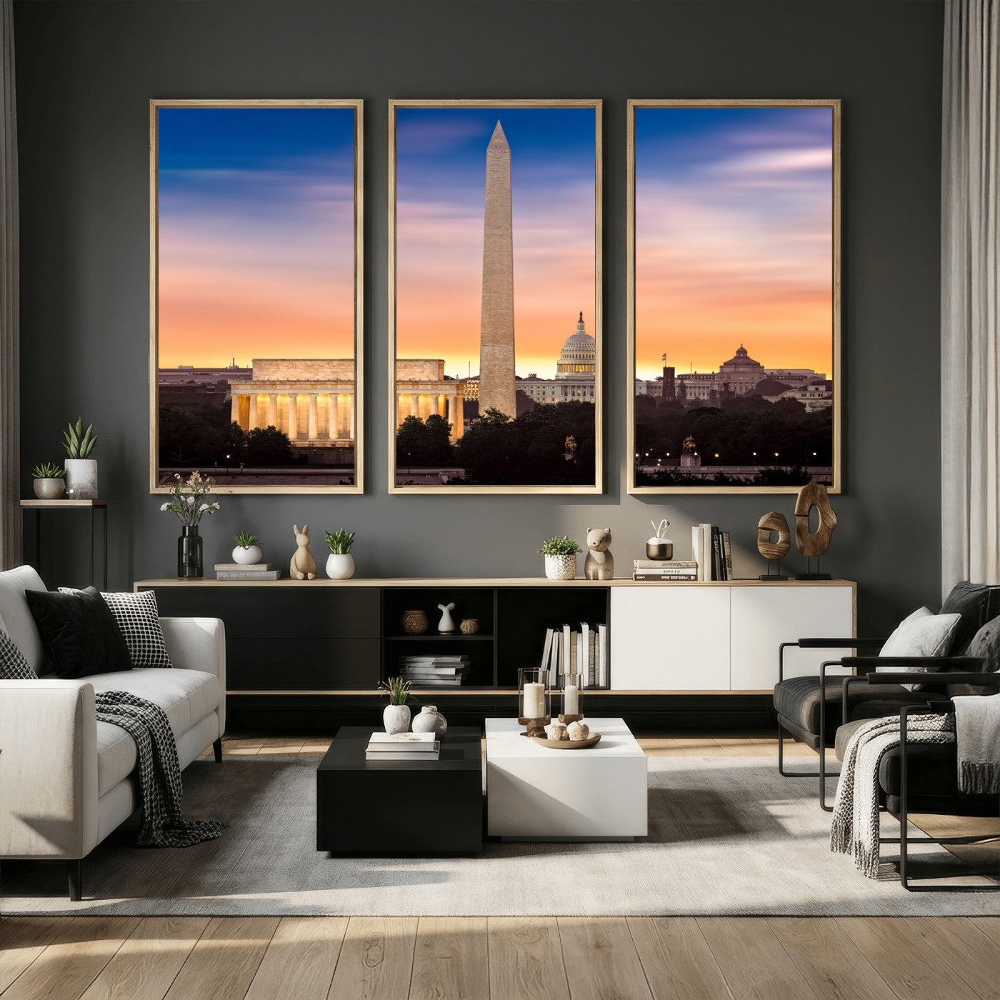 72704063-MGV-CV-36X24 - Washington DC Skyline Wall Art Canvas Print – Lincoln Memorial, Washington Monument & Capitol Artwork Print