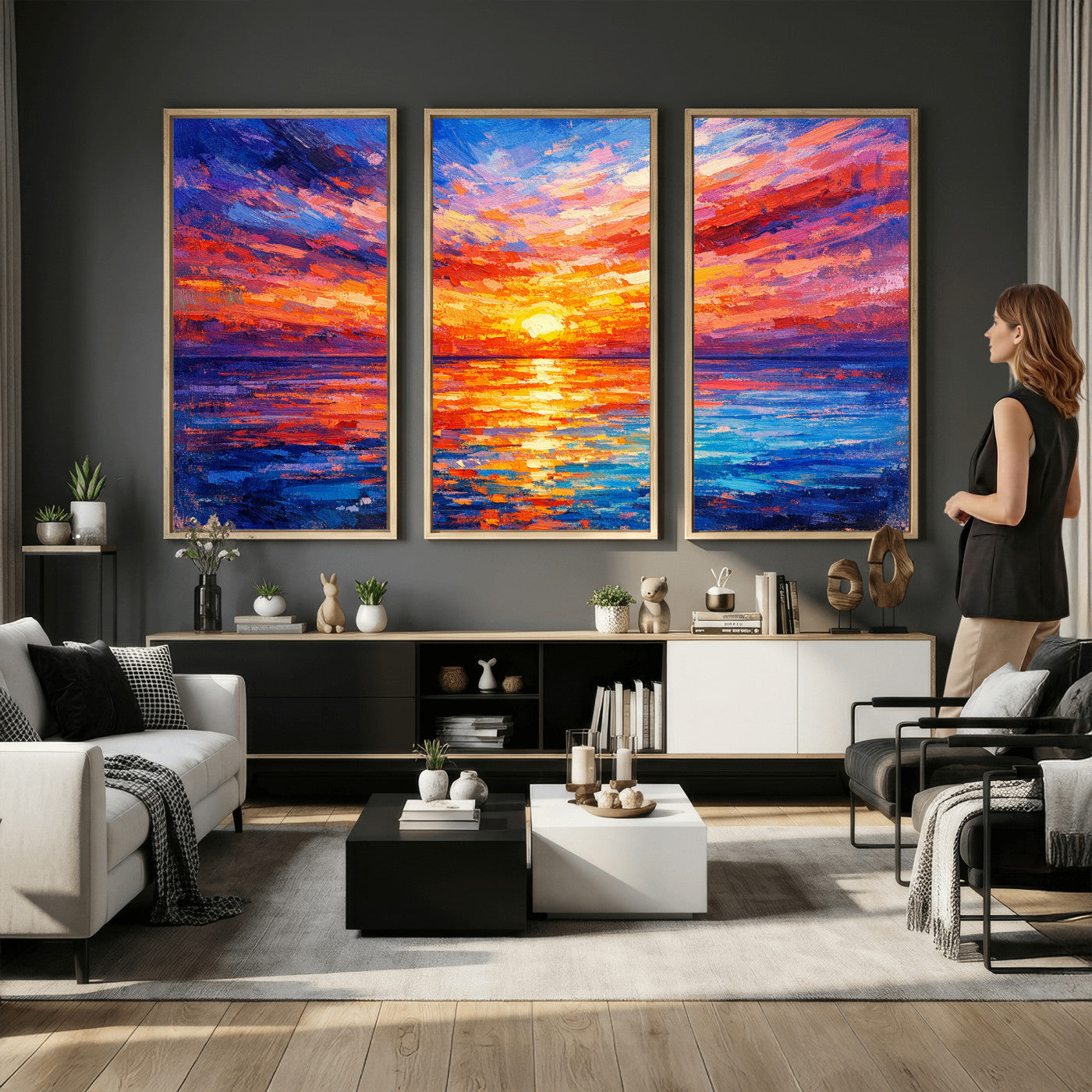 54915078-MGV-CV-36X24 - Colorful Knife Ocean Sunset Canvas — Orange Pink Teal Expressionist Sea Print | Colorful Coastal Wall Art | Vibrant Beach Decor Gift