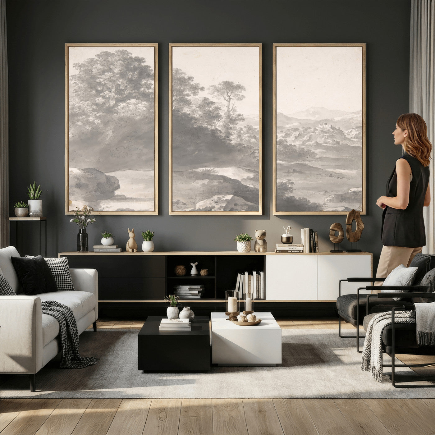 33041209-MGV-CV-36X24 - Van Poelenburch Landscape Canvas Wall Art — Dutch Golden Age Gray Wash Drawing Print | Baroque Italianate Nature Decor | Old Master Classic Gift