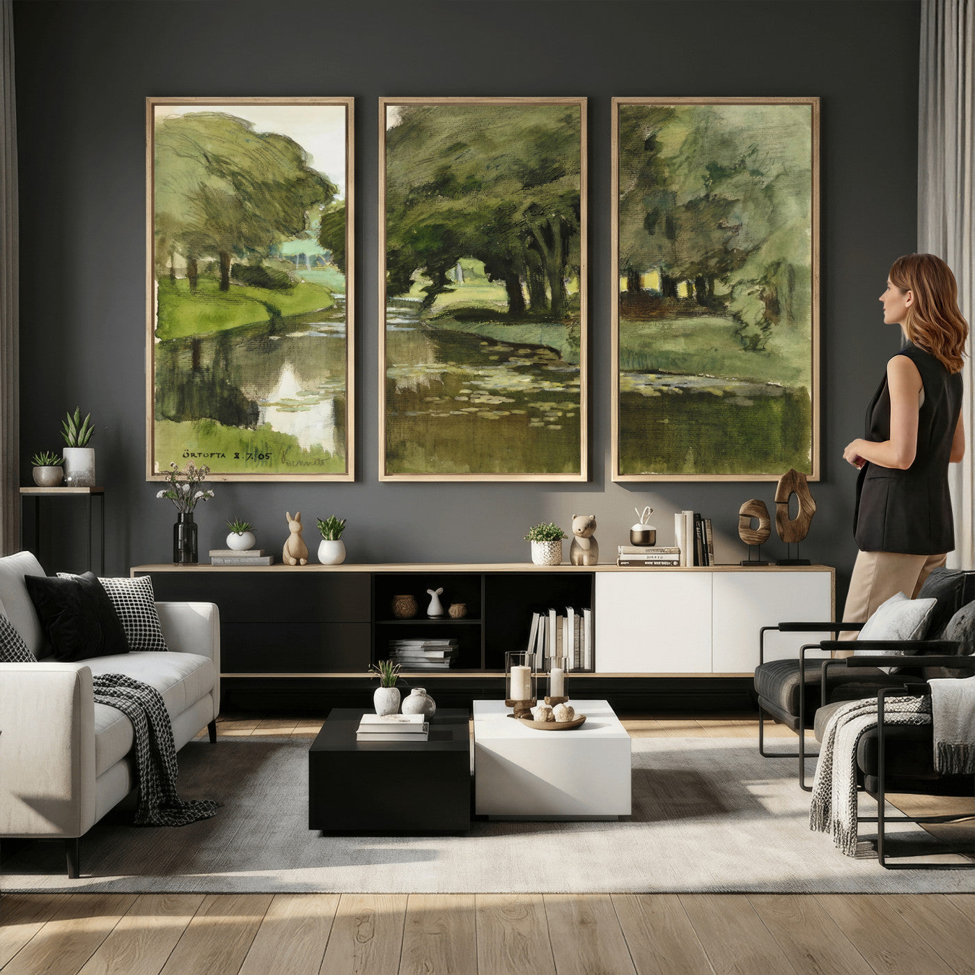 54446767-MGV-CV-36X24 - Anders Zorn Watercolor Canvas Print, Örtofta 1905 Swedish River Landscape, Impressionist Nature Art, Scandinavian Wall Decor, Plein Air Painting Print