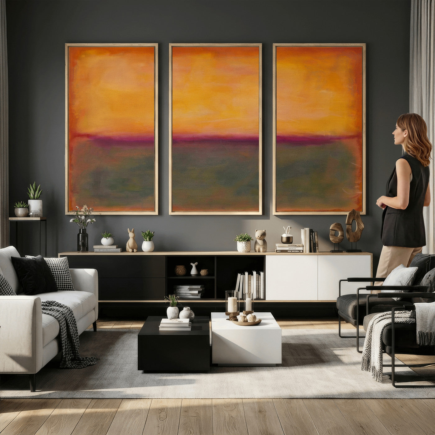 21628300-MGV-CV-36X24 - Abstract Color Field Wall Art Canvas Print, Framed Minimalist Horizon Artwork for Living Room Bedroom Office