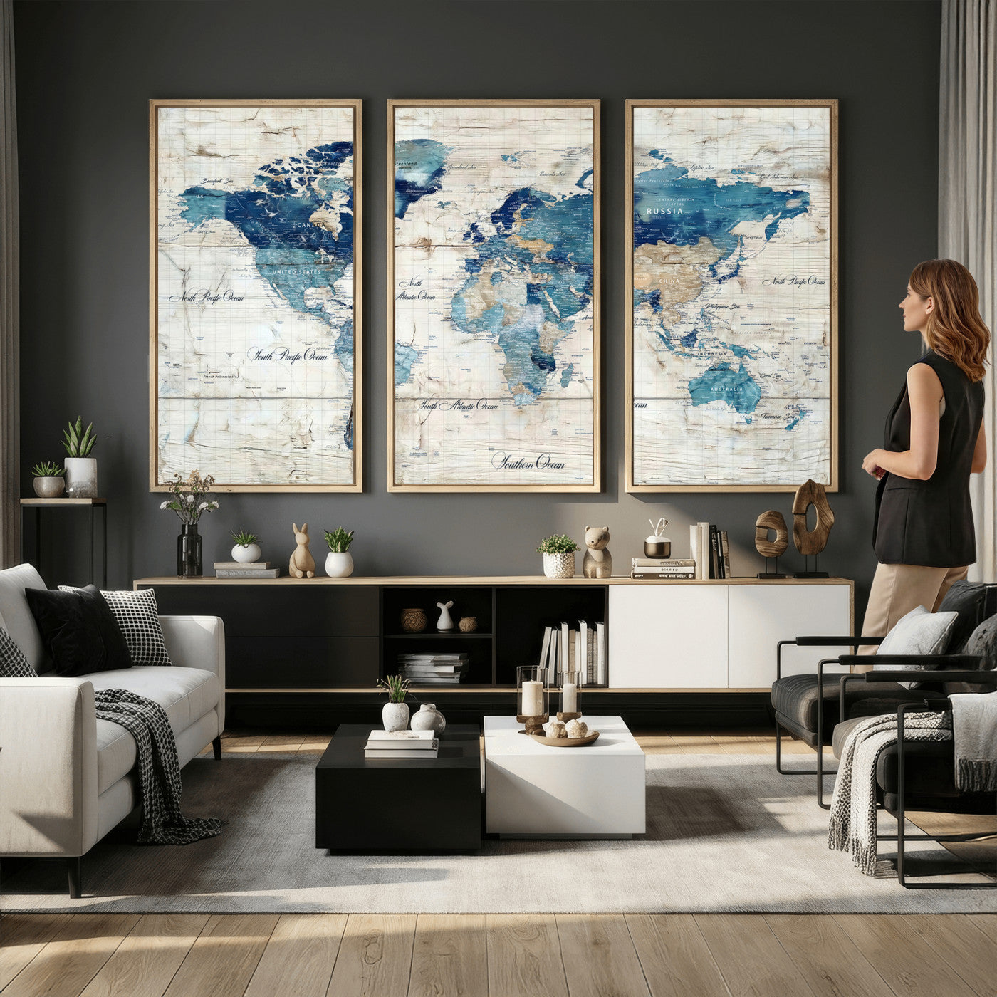86799232-MGV-CV-36X24 - Watercolor World Map Canvas Wall Art Print – Abstract Colorful Travel Wall Decor
