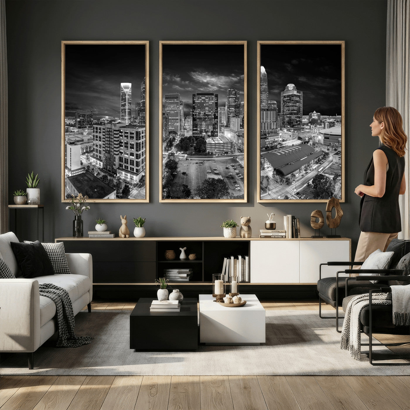 60105075-MGV-CV-36X24 - Charlotte Skyline Canvas Wall Art Print – North Carolina Cityscape Photography Print