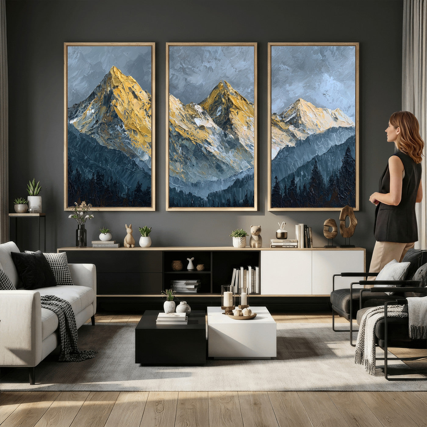 50821961-MGV-CV-48X32-3P - Abstract Mountain Wall Art Canvas Print Modern Landscape Painting Print