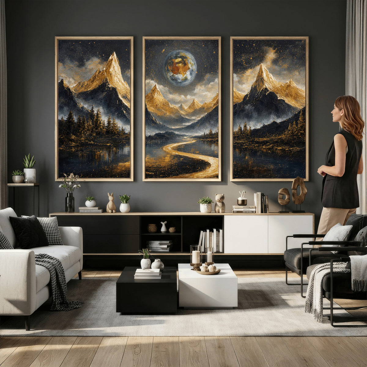 34202127-MGV-CV-36X24 - Abstract Mountain Wall Art Canvas Print Modern Landscape Painting Print