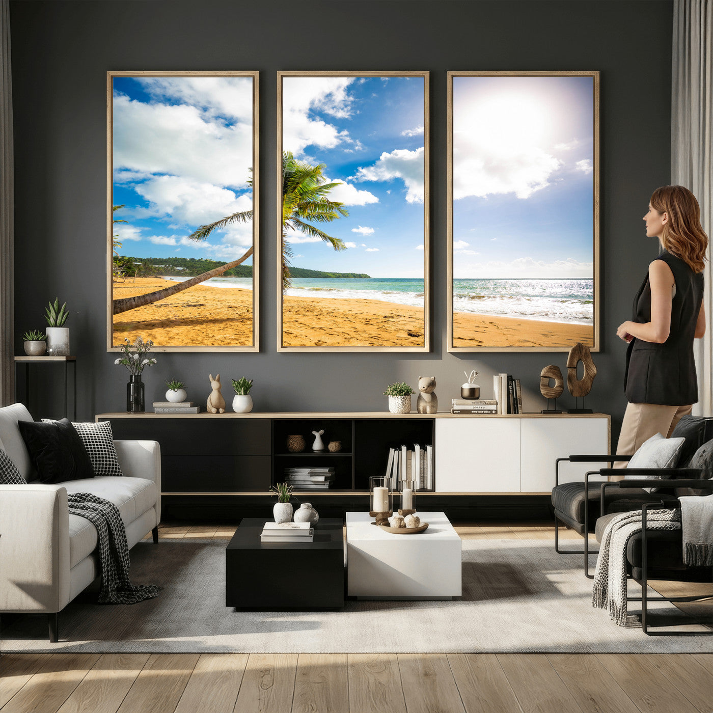 79108949-MGV-CV-36X24 - Tropical Beach Canvas Wall Art, Palm Tree Ocean Photo Print, Coastal Living Room Decor, Turquoise Sea Beach House Art, Summer Wall Art