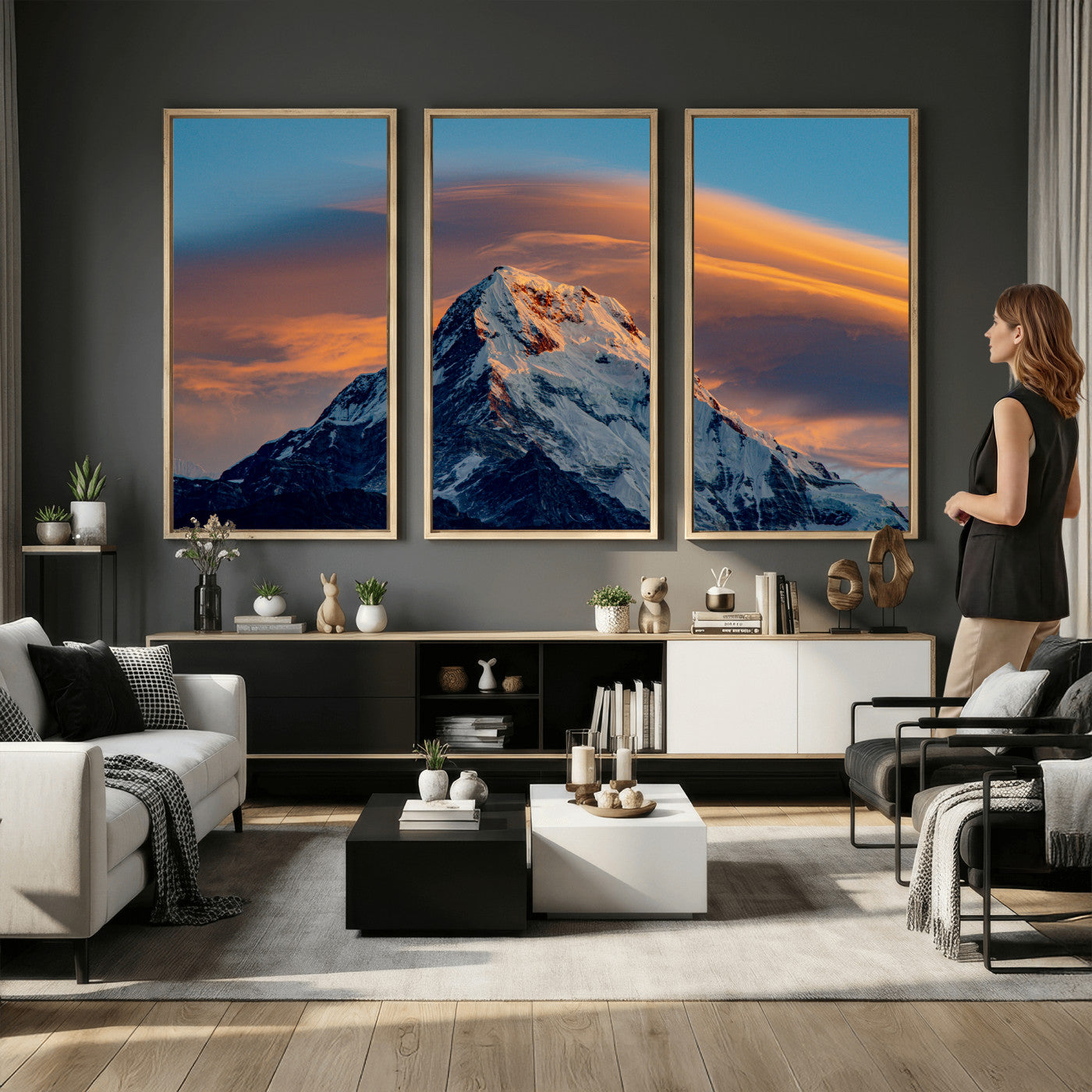 73810927-MGV-CV-36X24 - Snow Mountain Canvas Wall Art Print | Alpine Peak Landscape, Winter Nature Photography, Large Mountain Decor