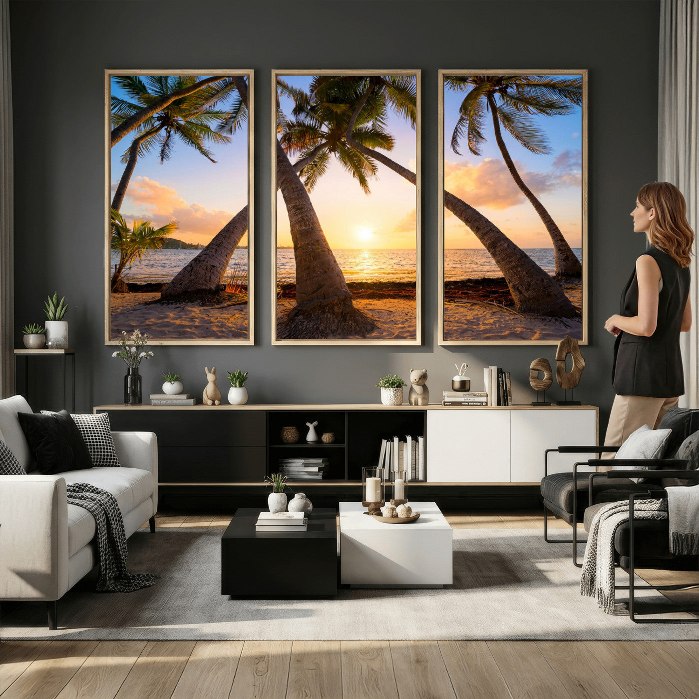 75123213-MGV-CV-36X24 - Tropical Island Coconut Palm Trees Sunset Wall Art Canvas Print - Turquoise Beach Print for Nautical Home Decor