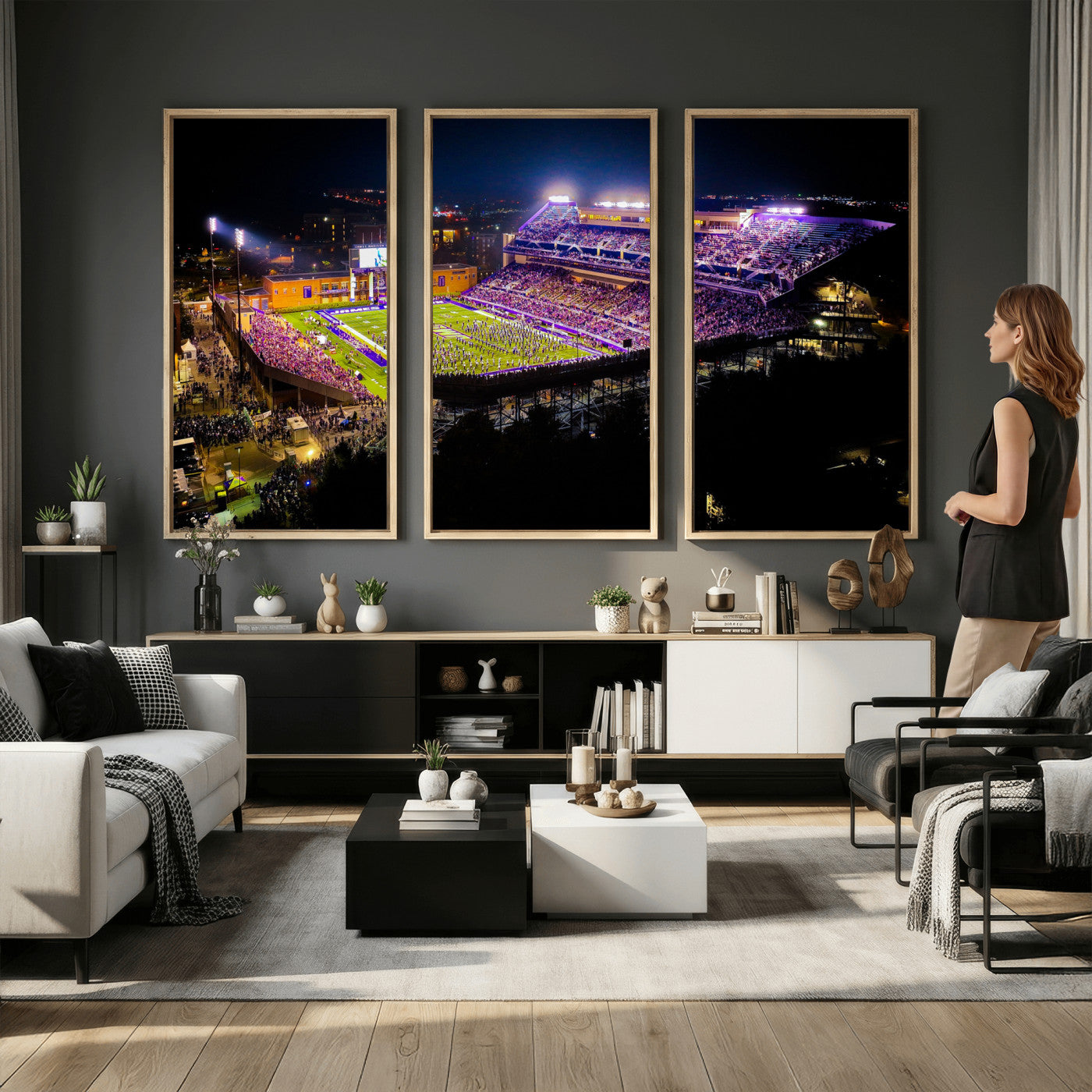 400867JMU2-MGV-CV-36X24 - JMU Stadium Wall Art Canvas Print for Game Room Decor - James Madison University Stadium