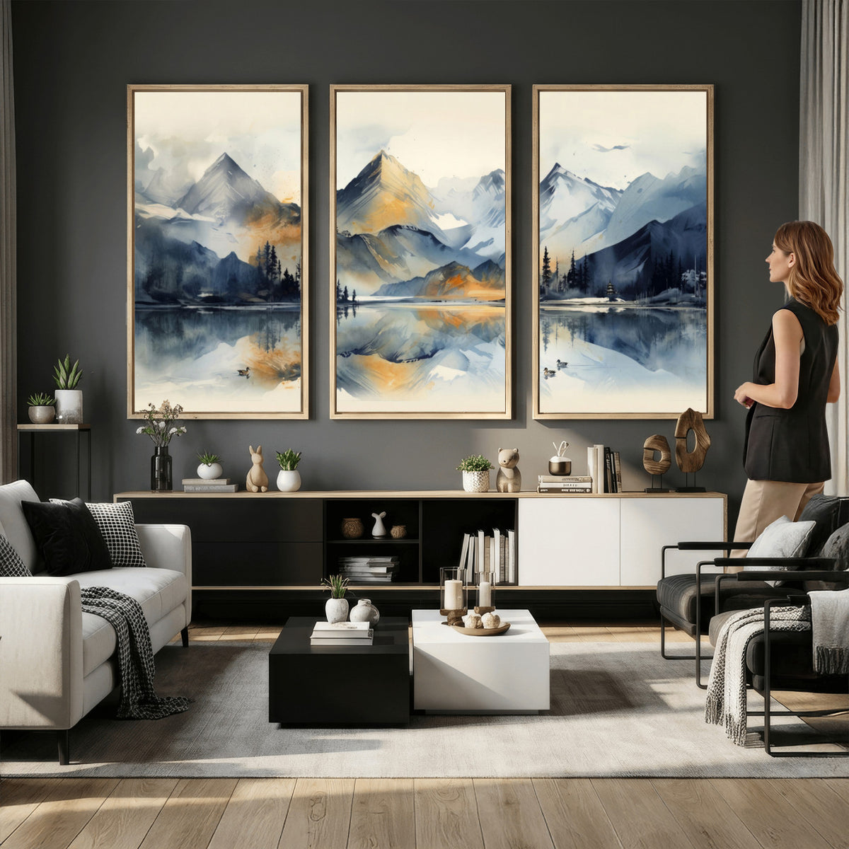 10196184T-MGV-CV-36X24 - Abstract Lake Mountain Wall Art Canvas Print