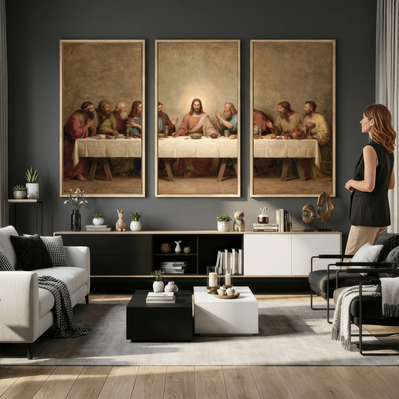 50761248-MGV-CV-36X24 - The Last Supper of Jesus Christ Wall Art Canvas Print - Classical Christian Faith Home Decor