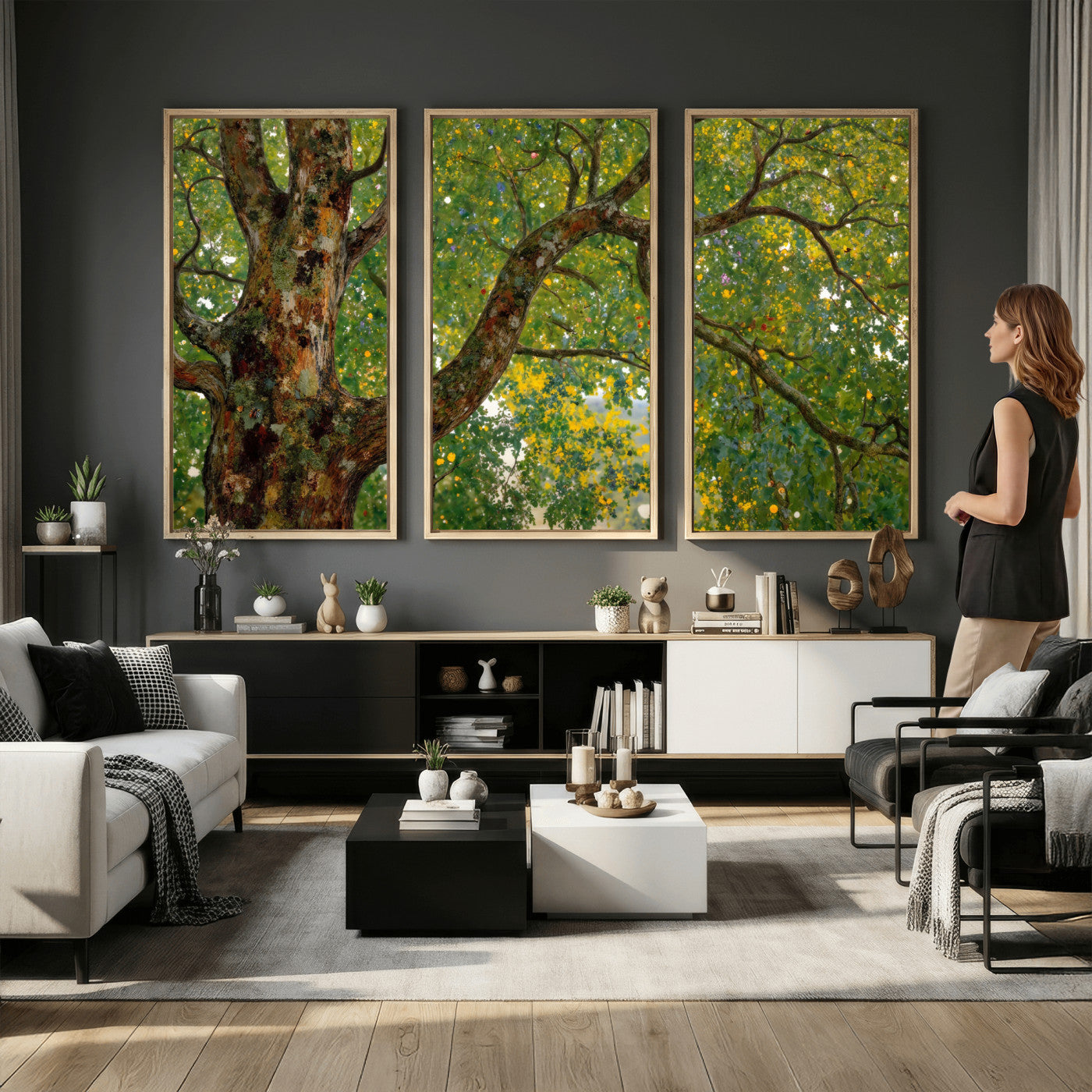 23663535-MGV-CV-36X24 - Vintage Summer Forest Green Tree Wall Art Canvas Print, Lush Leaves Impressionist Painting Print