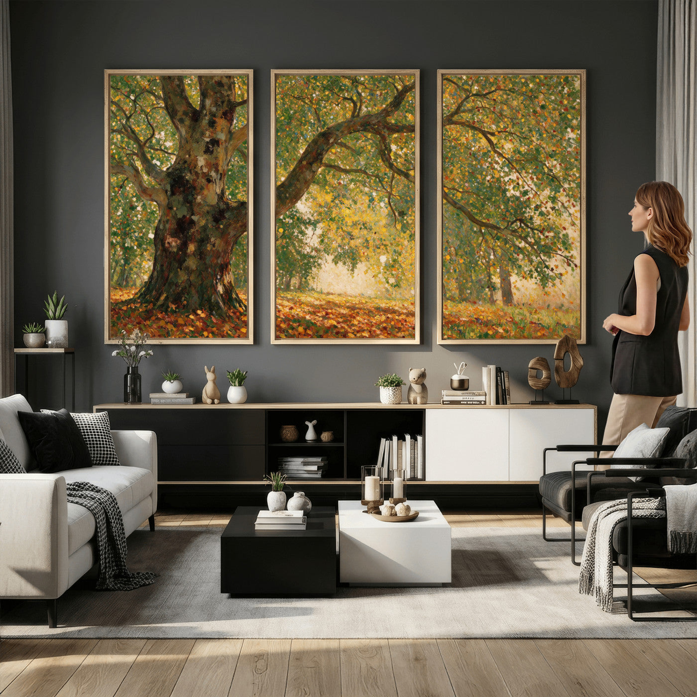 52555601-MGV-CV-36X24 - Claude Monet Style The Bodmer Oak Fontainebleau Forest Wall Art Canvas Print, Autumn Landscape Painting Print