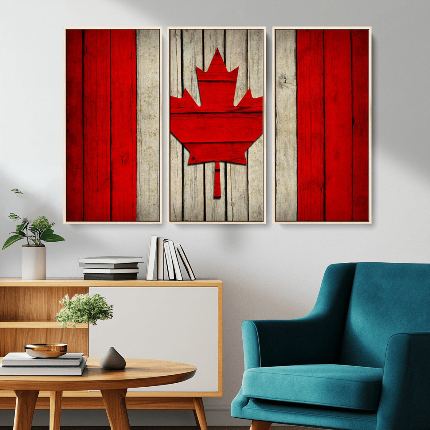 22674-MGV-FC-48X32-3P_Natural-Rustic Canada Flag Wall Art – Framed Canadian Flag Canvas Print, Vintage Wood Texture Home or Office Decor
