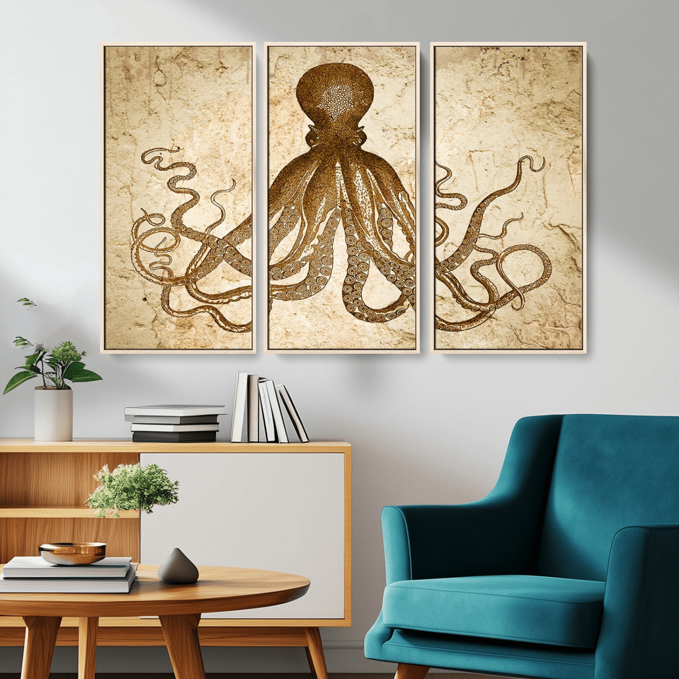 96154-MGV-CV-36X24-Sepia Octopus Wall Art Abstract Animal Canvas Print