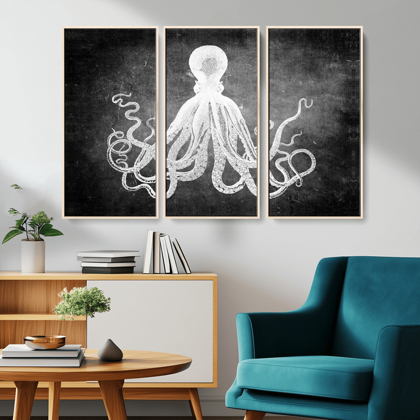 -Black White Octopus Wall Art Canvas Print