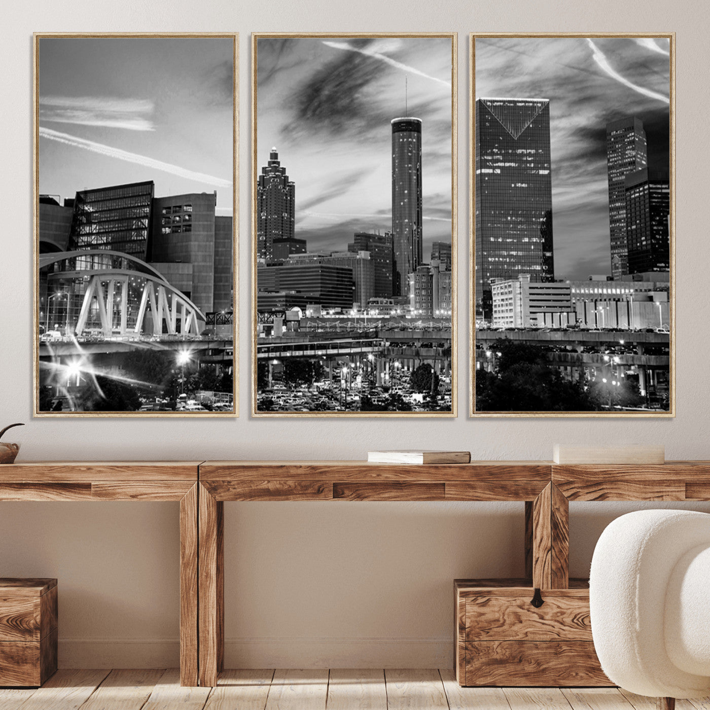 -Black and White Atlanta Wall Art Canvas Print