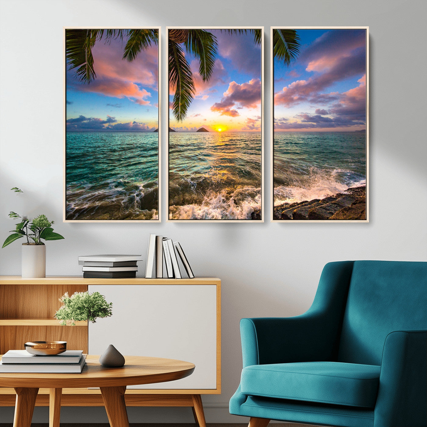 -Framed Tropical Sunset Art Canvas Print