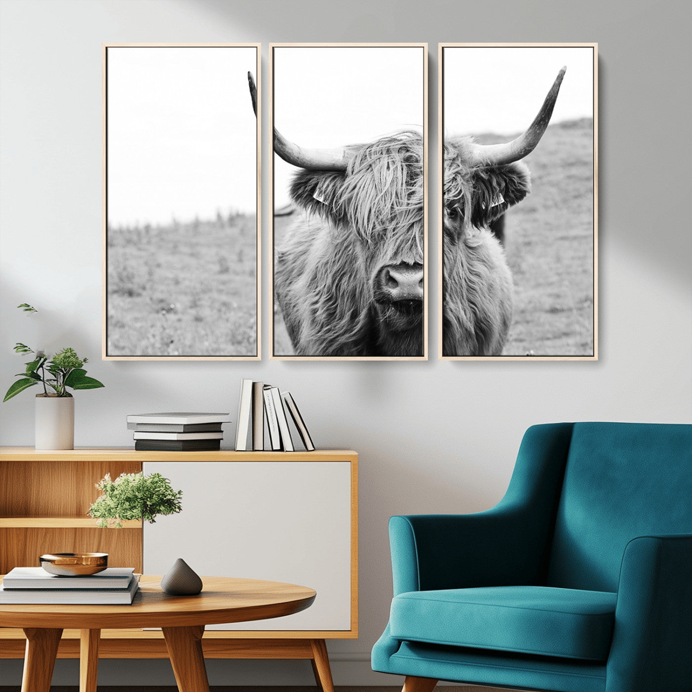 -Newfoundland Cow Art Wall Art, Black White Cow Art Wall Art Canvas Print