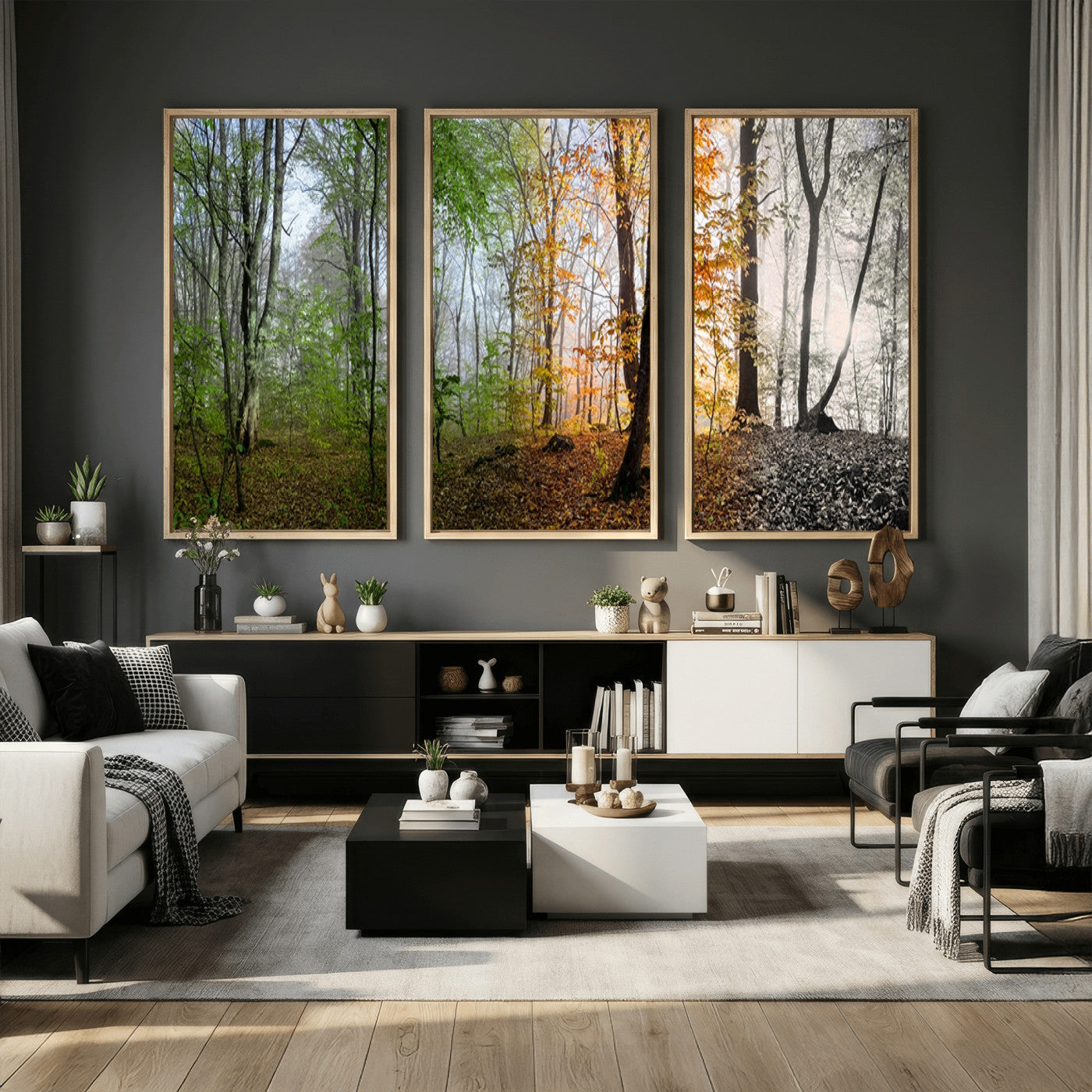 95317-MGV-CV-36X24 - Four Seasons Wall Art Forest Canvas Print – Triptych Seasonal Nature Print – Landscape Decor for Living Room