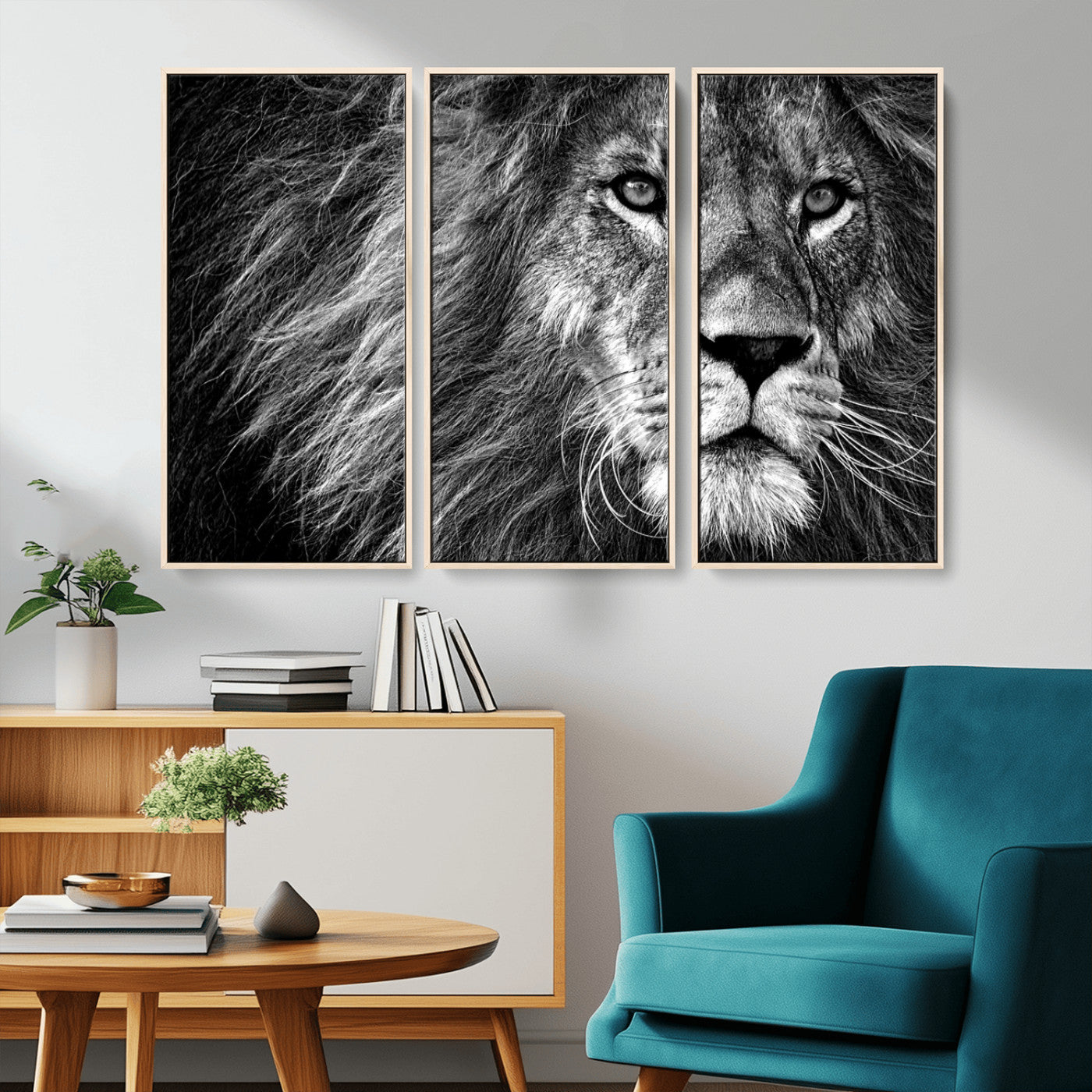 -Black and White Lion Canvas Wall Art Print – Wildlife Portrait Artwork for Home, Office, Living Room, Guest Room