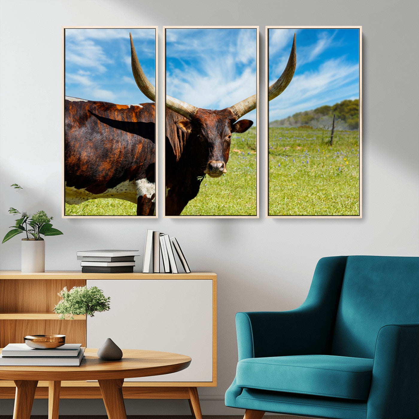 -Longhorn and Cow Wall Art, Country Cow Wall Decor Canvas Print