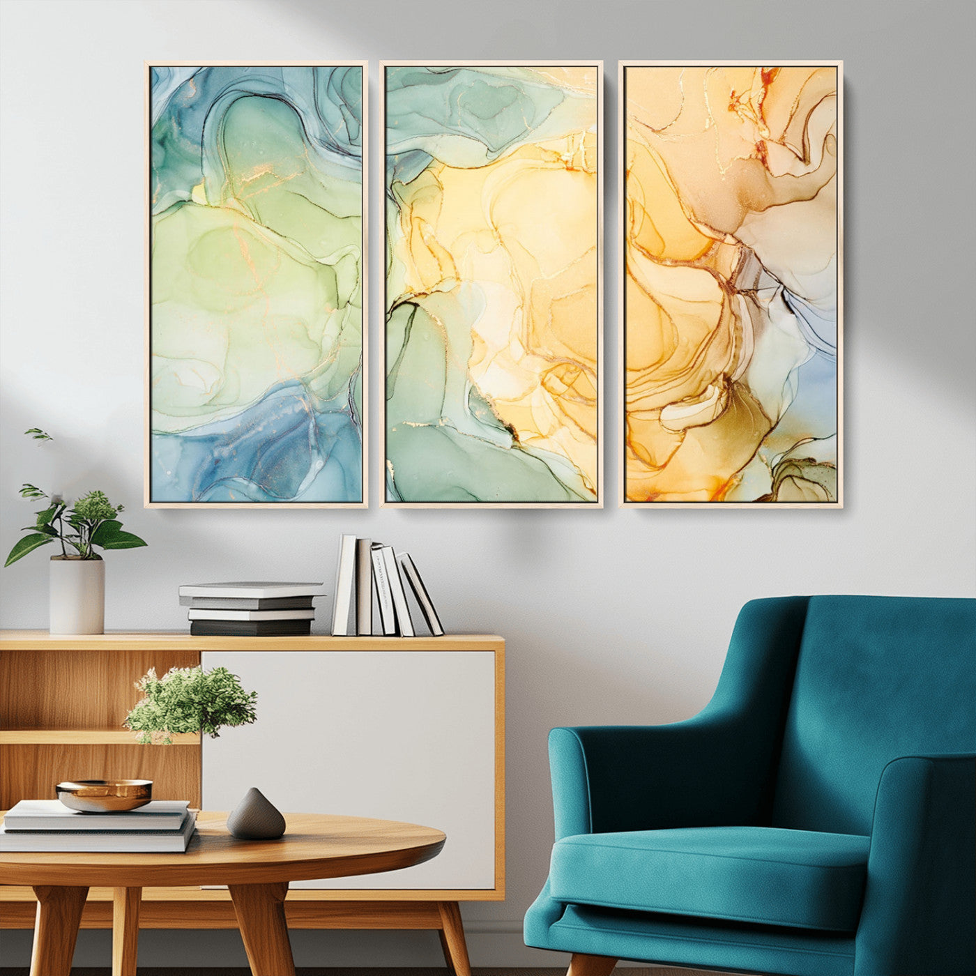 42195-MGV-CV-36X24-Green and Yellow Marble Fluid Effect Wall Art, Green and Yellow Marble Canvas Wall Art Print