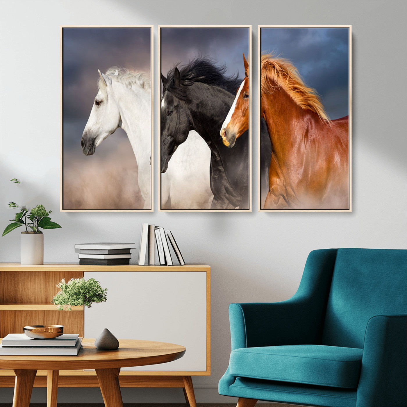 -Animal Wall Art Three Horses Farmhouse Art Canvas, Framed Three Horses Canvas Print