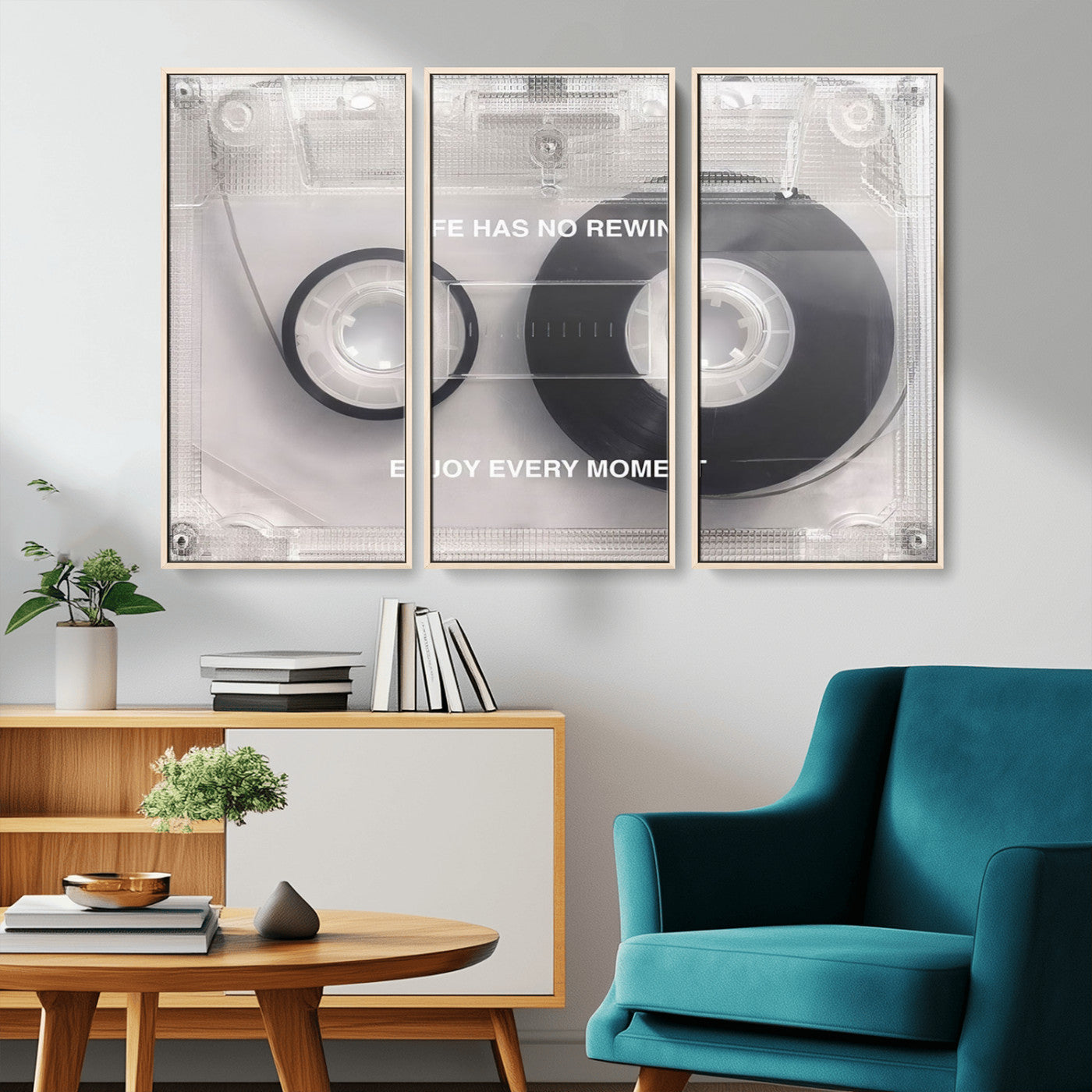 -Vintage Cassette Tape Canvas Wall Art - Inspirational 'Life Has No Rewind' Quote, Retro Music Decor