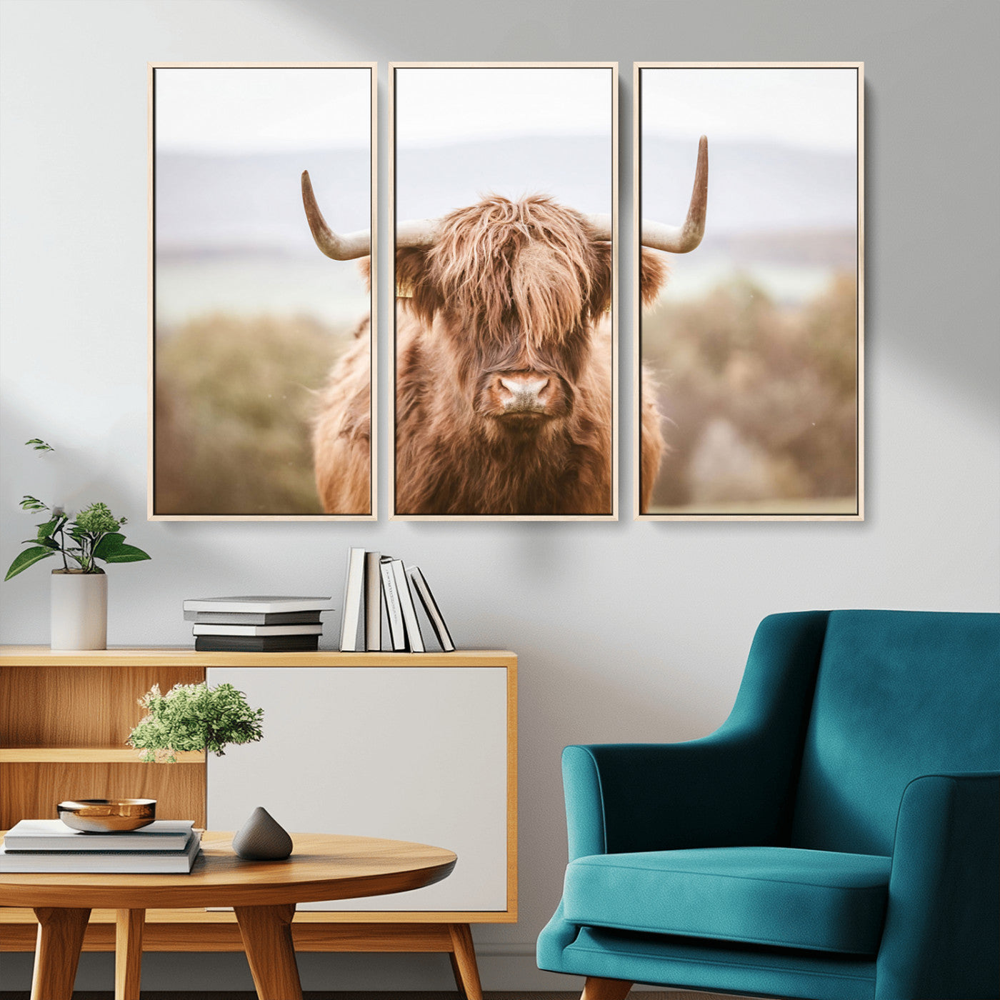 61584-SEG-FC-51X34_Oversize_Oversize-Scottish Serene Highland Cow Canvas Wall Art – Serene Highland Cow in Natural Pastel Tones – Ready