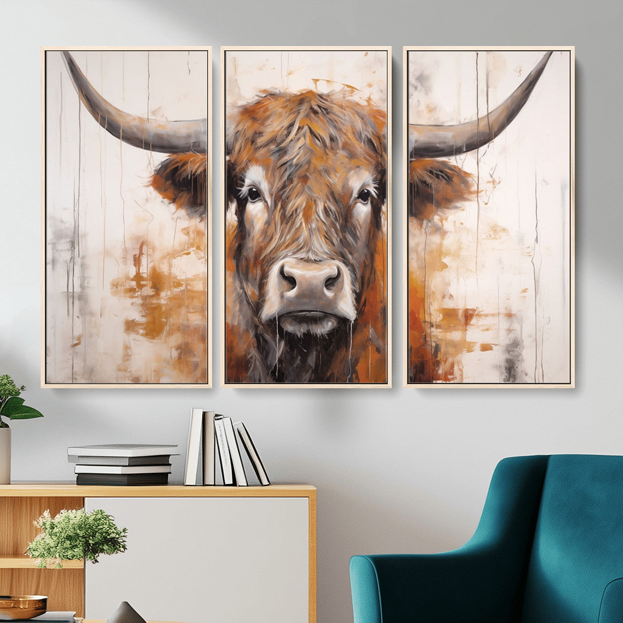 48622-MGV-CV-36X24-Vintage Scottish Highland Cow Cattle Art, Scottish Highland Cow Wall Art Print, Farmhouse Wall Art